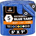 Better Blue Poly Tarp - 5' X 7' - Multipurpose Protective Cover, Lightweight, Durable, Waterproof, Weather Proof - 5 Mil Thick Polyethylene - by Xpose Safety