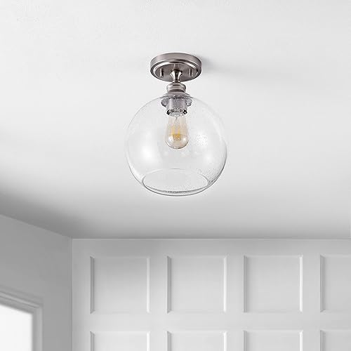 Miniatura 6 de Eyely EYL7566A Arthur 9.75" 1 luz bohemia estilo casa de campo de hierro/vidrio sembrado LED montaje semiempotrado para comedor, cocina y sala de