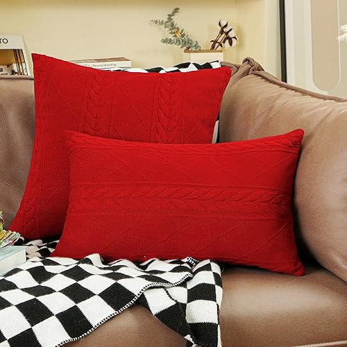 Miniatura 5 de Uhomy Paquete de 2 fundas de almohada decorativas rojas de Navidad de 12 x 20 pulgadas, fundas de cojín cuadradas suaves de lujo, decoración del
