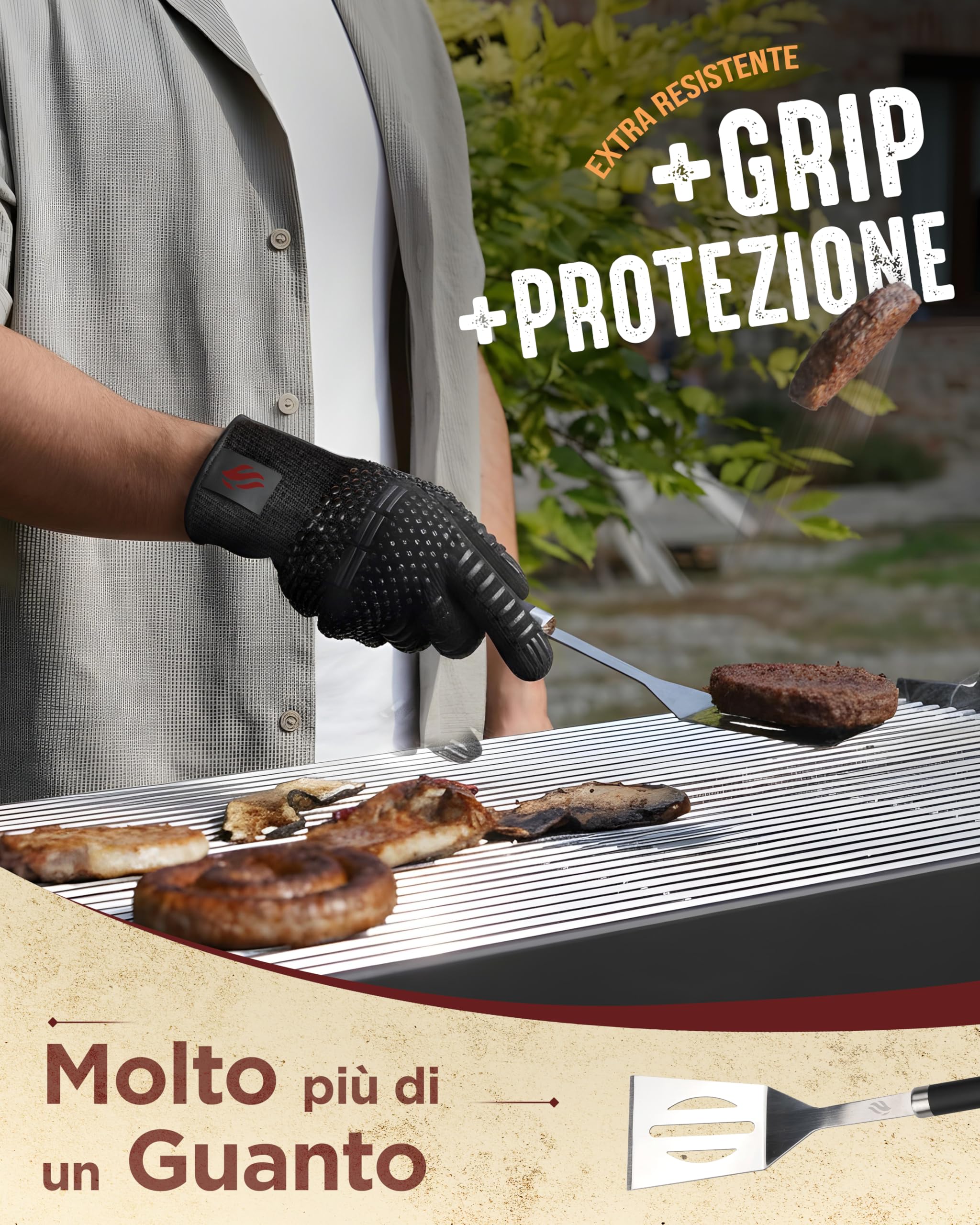 HORUS 23® - Set Accessori Barbecue Professionale con Borsa Porta Attrezzi Barbecue - 4 Accessori BBQ: Pinze, Spatola, Forchettone e Guanto Ignifugo