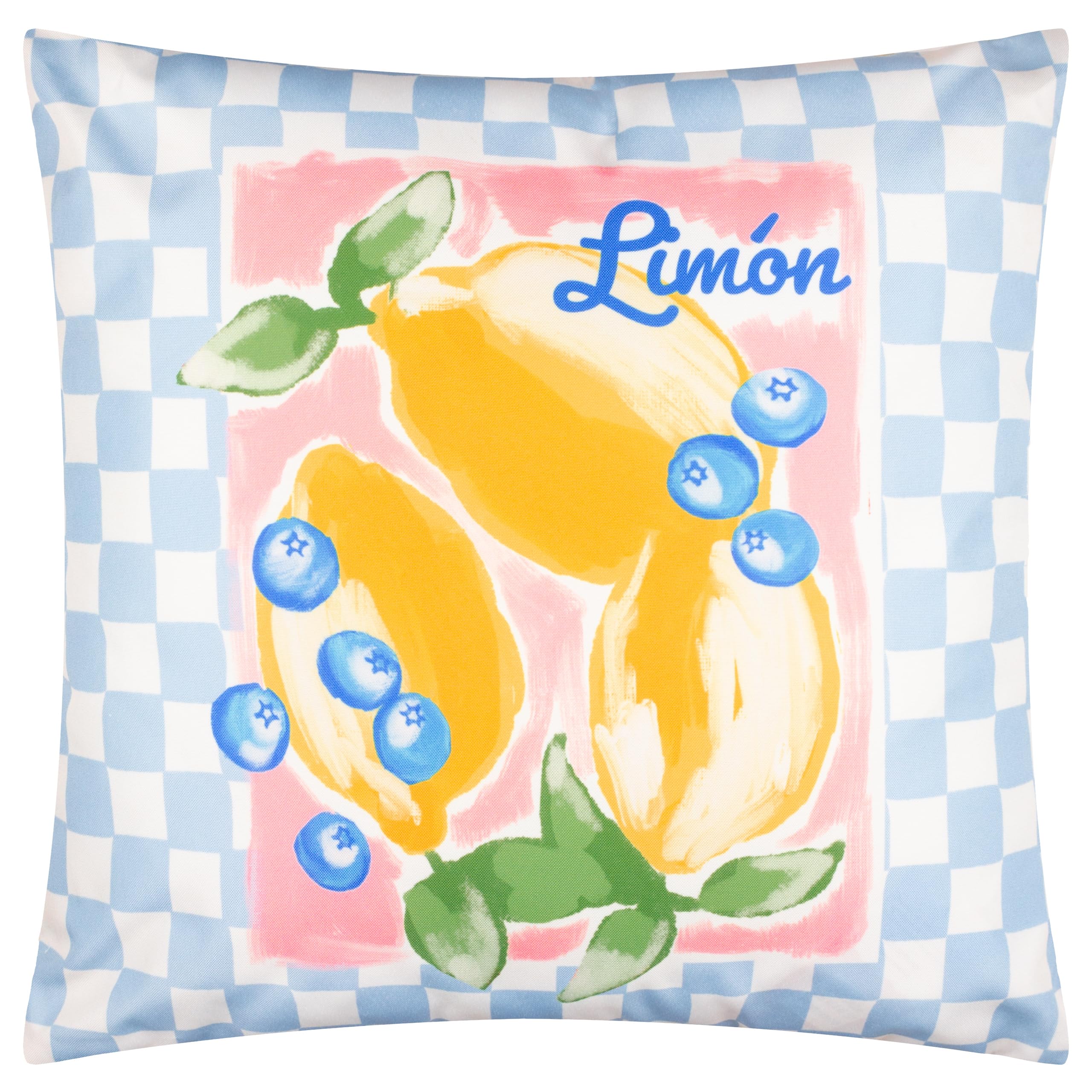 furn. Mediterranean Limon Cushion Cover – Reversible Water Resistant Coastal Lemon Check Outdoor Decorative Case (Sky Blue - 45x45cm) — image 1