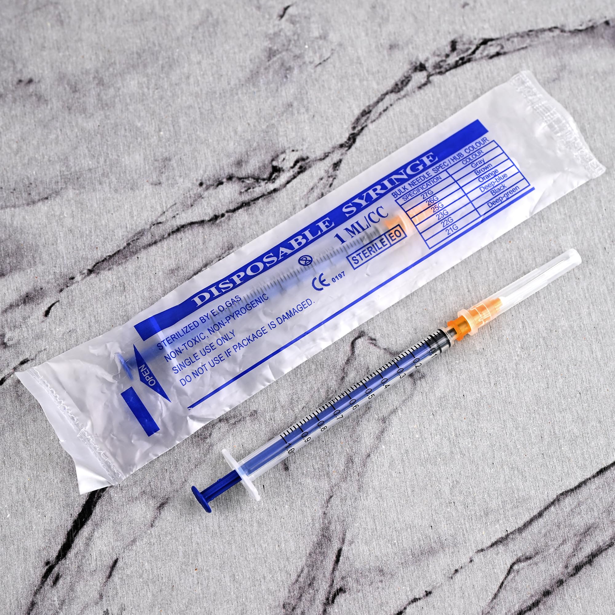 Jeringa de laboratorio Luer Lock de 1 ml con calibre 25 de 1 pulgada (25 mm) para dispensación líquida, industrial, medición desechable sellada individualmente