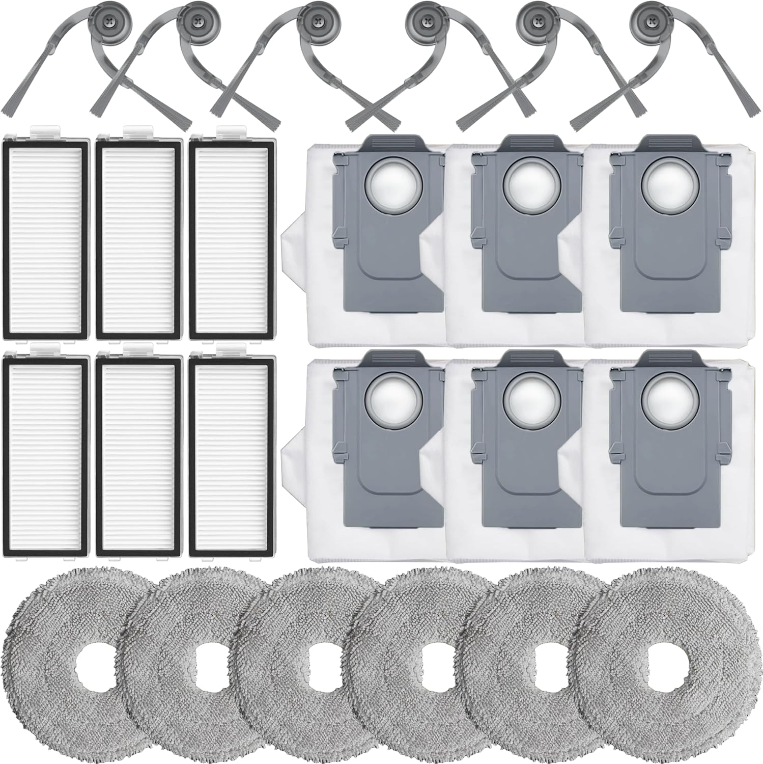 24Pcs Accessories Kit,Compatible with Roborock Saros Z70 Robot Vacuum,6 Mop Pads,6 Hepa Filters,6 Side Brush,6 Vacuum Bags,Saros Z70 Replacmenet Parts