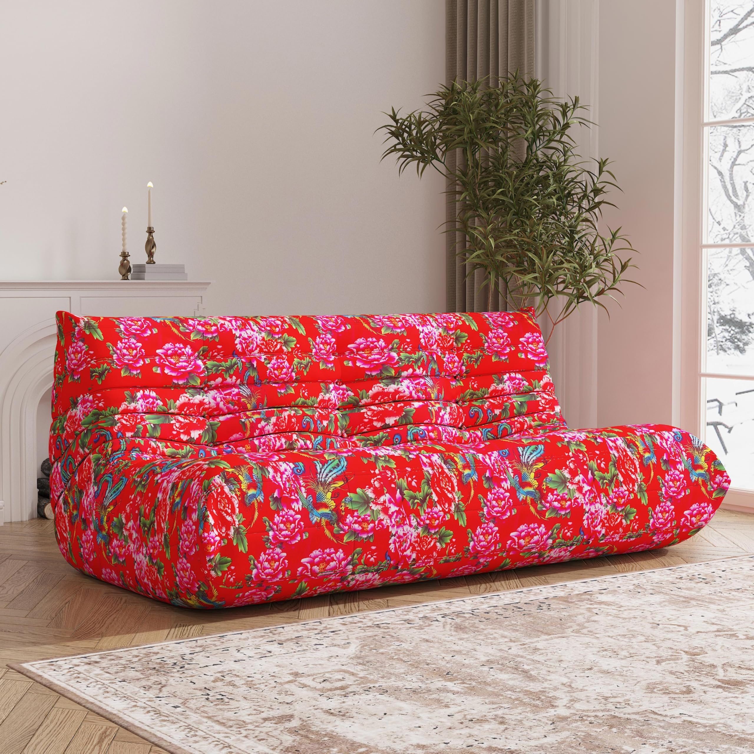 YVDNHP Big Bean Bag Chairs for Adults, 3 Seater Large Bean Bag Sofa, Fireside Chair Lazy Sofa Chair with High Density Comfortable Foam, Modern Bean Bag for Living Room, Bedroom, Office (Flower)