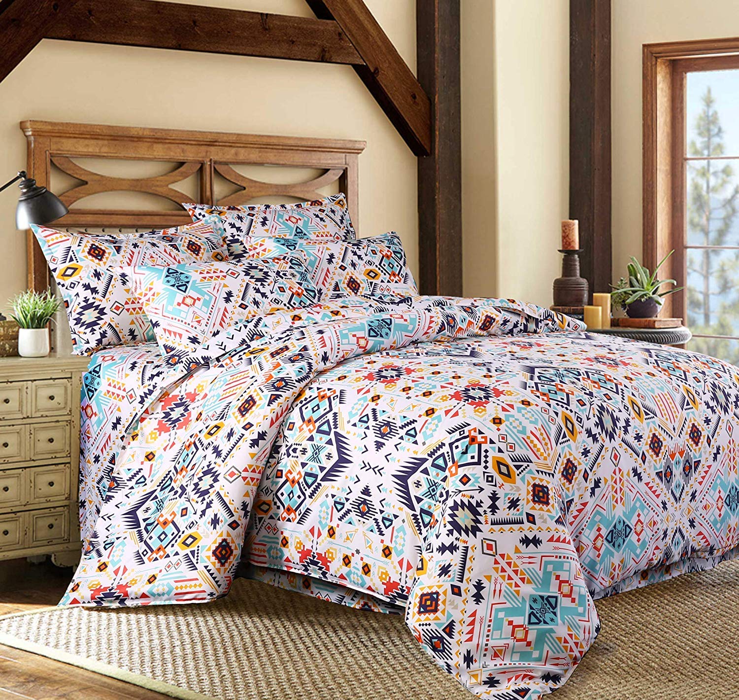 Loussiesd Bohemian Duvet Cover Set Double Exotic Bedding Set Lightweight Aztec Reversible Bedspread Cover Luxury Microfiber Comforter Cover with 2 Pillow Shams, 3 Pcs Boho Bedroom Decor