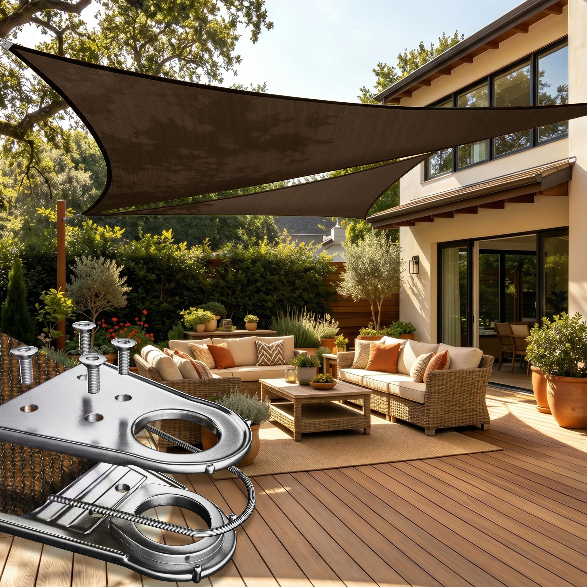 ColourTree Super Ring 30 'x 30' x 30' Brown Triangle Sun Shade Vela, baldacchino di grado commerciale, angoli e bordi rinforzati, tessuto 260 GSM resistente -3 anni di garanzia (realizziamo dimensioni