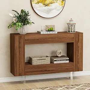 Narrow Console Table with Hidden Side Storage Cabinets, Adjustable Shelves, Farmhouse Entryway Sofa Table (Walnut)
