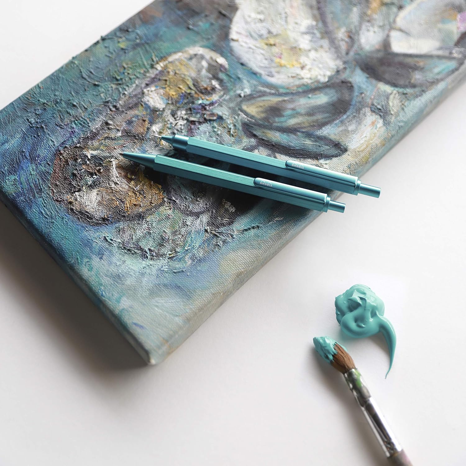 Rhodia 9386C - scRipt Refillable Ballpoint Pen Hexagonal Brushed Aluminium Barrel - Turquoise - 0.7 mm High Precision Retractable Ball Point, Black Ink - scRipt Collection