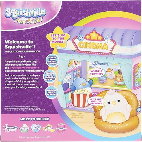 Miniatura 5 de Squishville Mini-Squishmallows Cinema Playset – Incluye una felpa de 2 pulgadas, silla de pretzel, cubo de palomitas de maíz, felpa