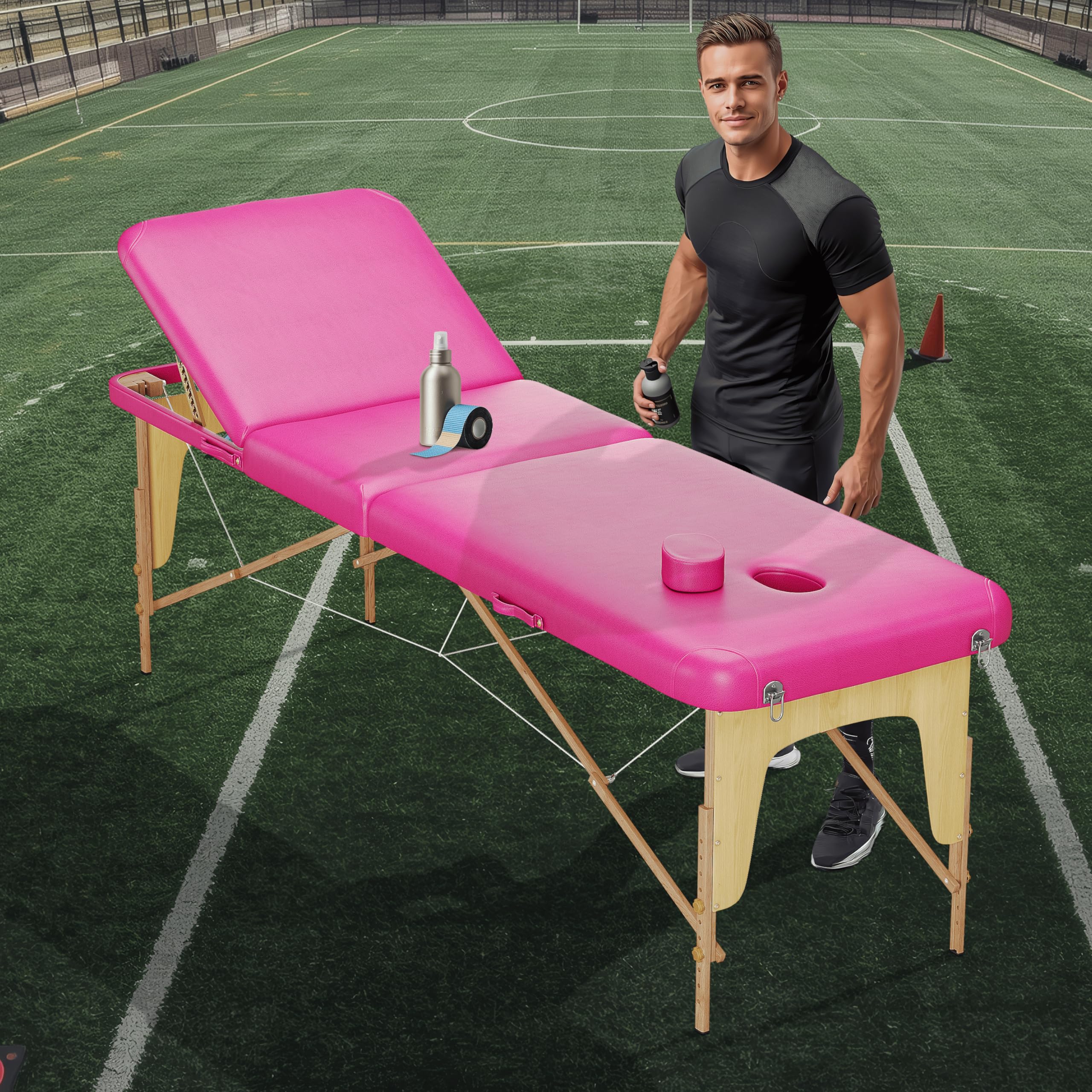 BELTOM® Camilla de Masaje Basic 3 Zonas portatil 185 x 60 cm. - Pesa Solo 14,3 kg. - Mesa Cama Banco Plegable Reiki Fsioterapeuta - Rosa