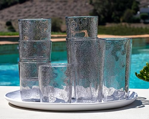 Miniatura 6 de Abode Homewares by TarHong Fizz Bubbles - Juego de 8 vasos de plástico de alta calidad, con 4 vasos jumbo y 4 vasos dobles antiguos, color azul