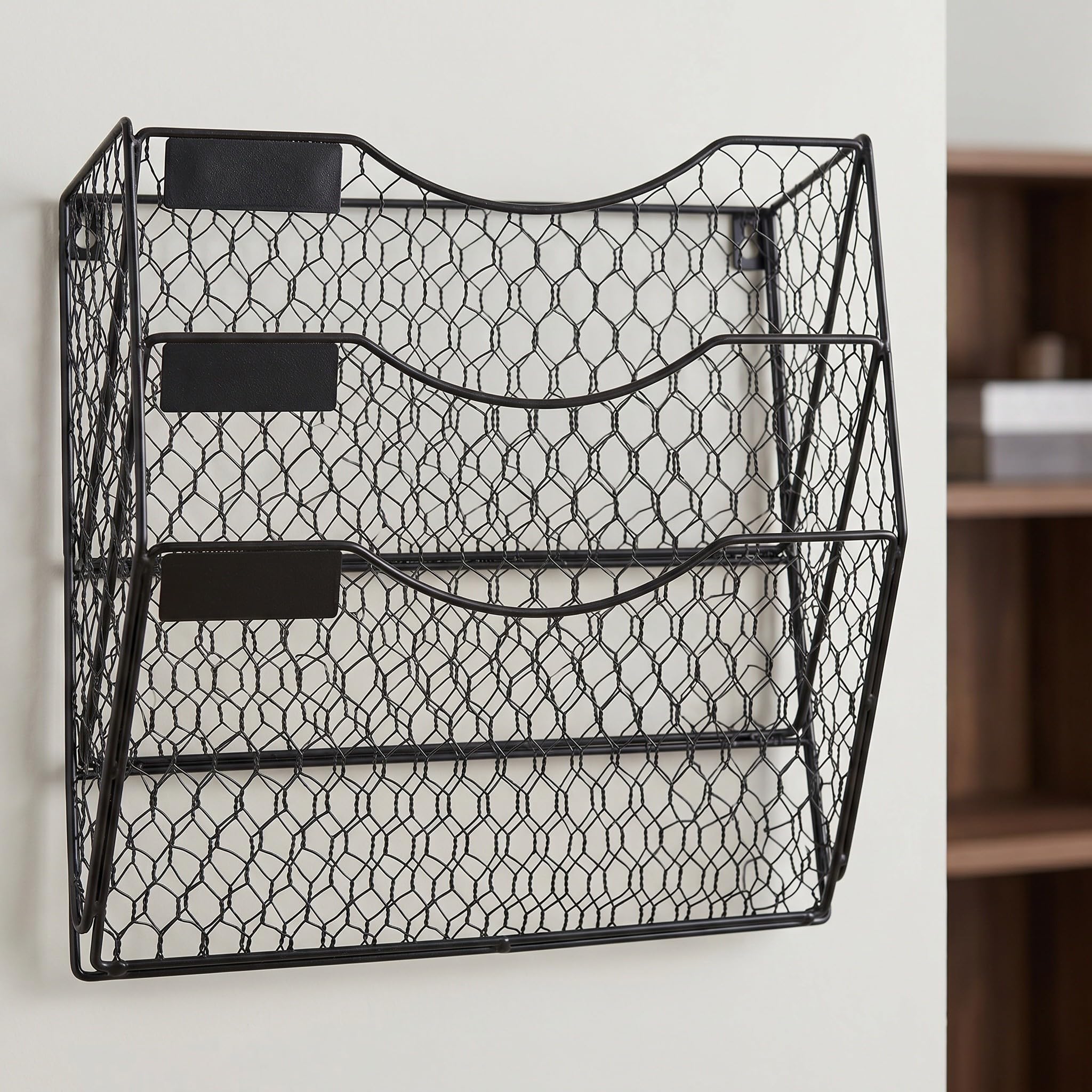 Moderner Schwarzer Metall-3-fächer Organizer für Schule und Flur Vielseitiger Kreativer Wand und Schreibtisch Dateiablage mit Mehrstufiger Aufbewahrung