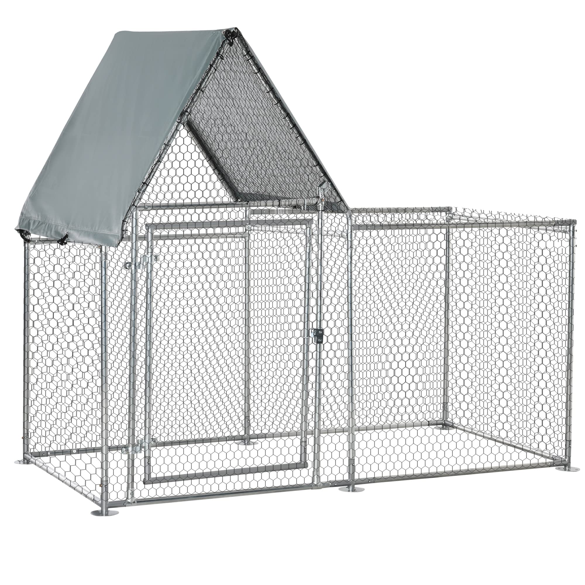 PawHut Walk In Chicken Run, Large Galvanized Chicken Coop Hen House