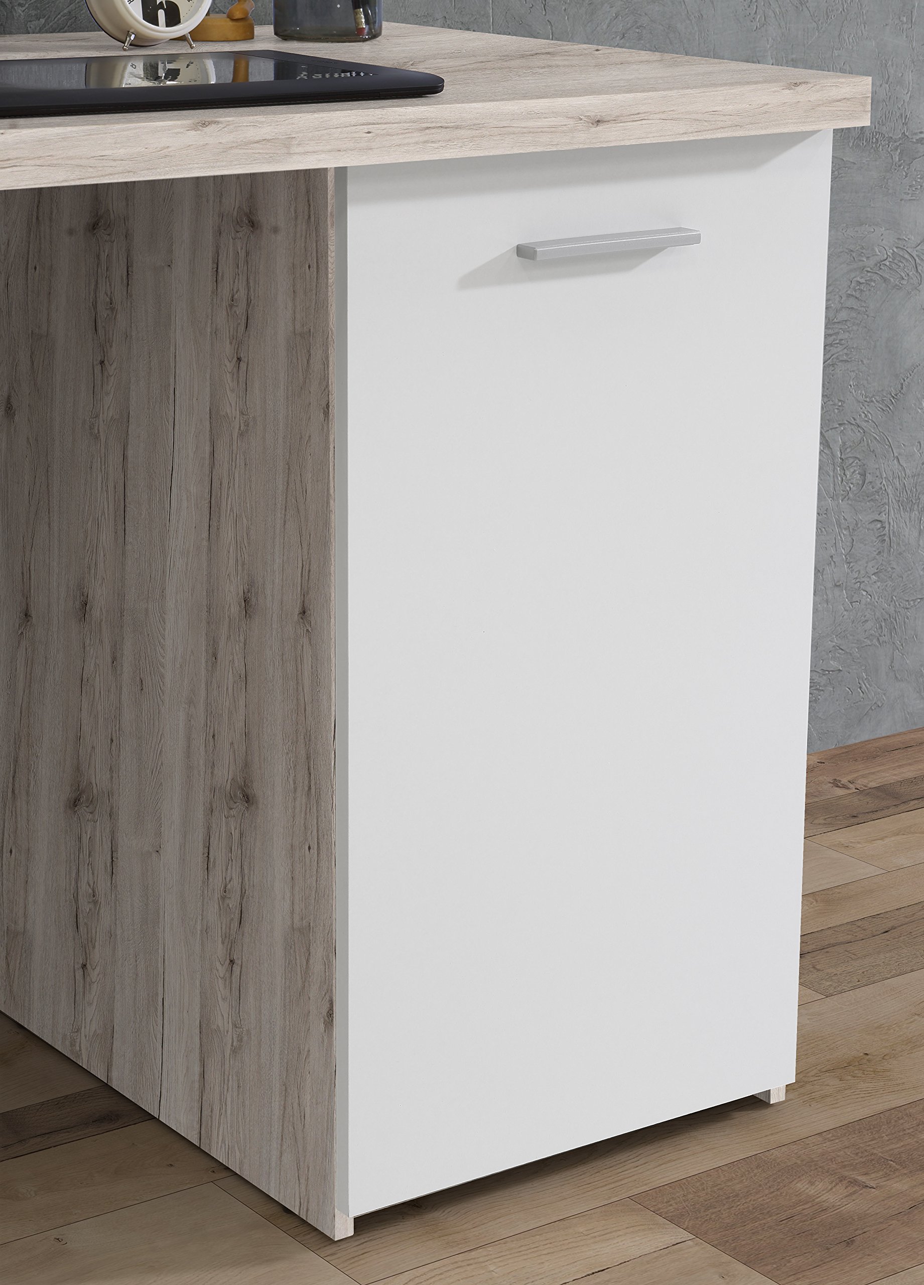 AVANTI TRENDSTORE - Feena - Scrivania composta da 4 cassetti ed 1 anta a battente laterale. Disponibile in 3 colori. Dimensioni LAP 145x76,3x60 cm (quercia sabbia/bianco)