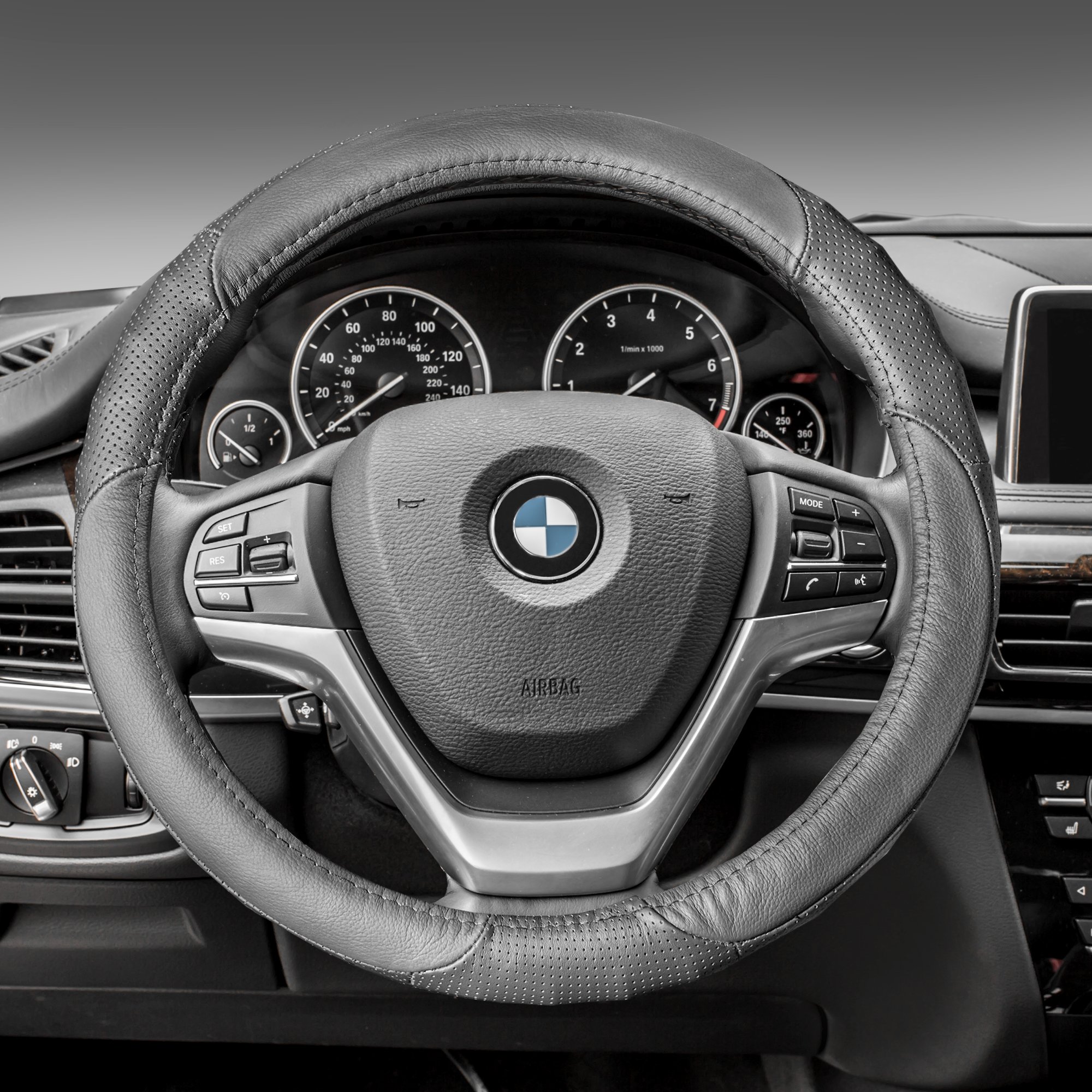 Photo 1 of FH Group FH2001SOLIDGRAY Universal Fit Perforated Genuine Leather Solid Gray Steering Wheel Cover