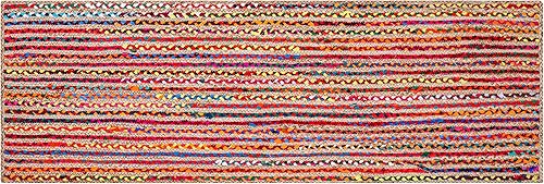 Miniatura 24 de Hausattire Alfombra Trenzada Bohemia Redonda de 4' - Multicolor, Alfombra de Área Circular de Yute y Algodón Estilo Granja para Cocina, Dormitorio