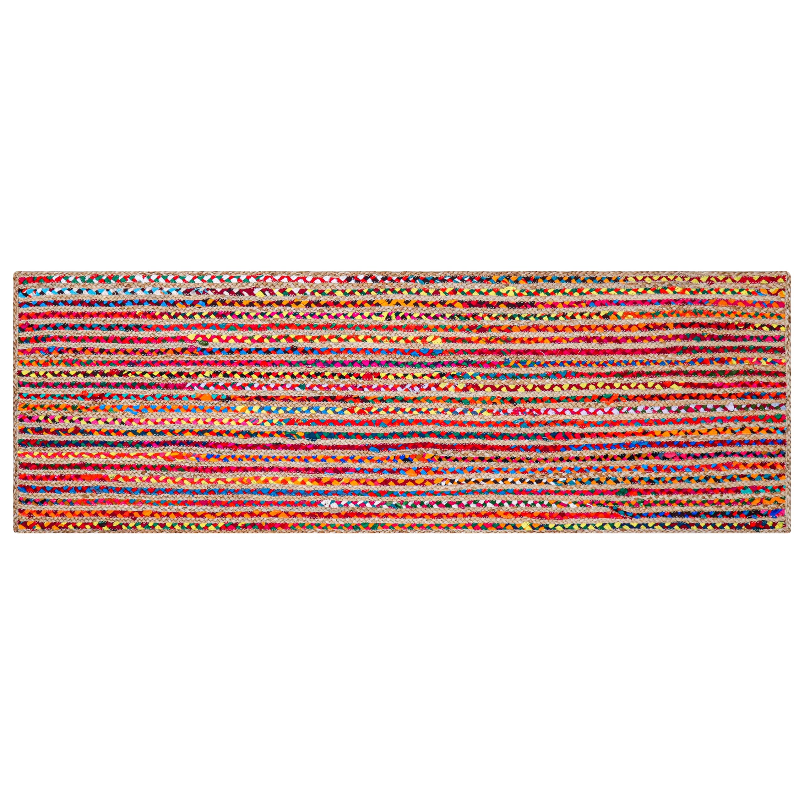 Tapis de couloir en jute et coton bohème tressé main de 61x183 cm