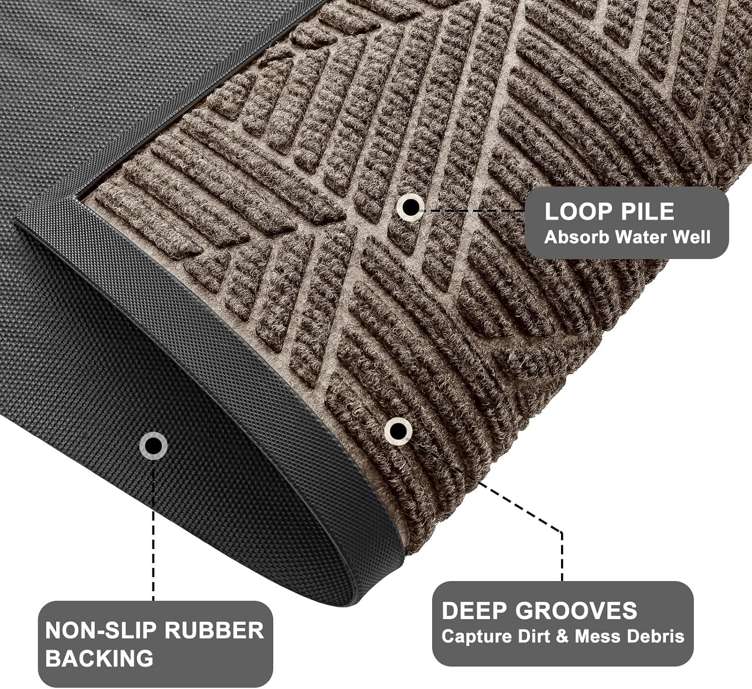 Kitinjoy Front Door Mat Outside Entrance, Sturdy Natural Dirt Trapper, Heavy Duty Rubber Doormat, Low Profile Non-Slip Backing, Easy Clean Floor Mat for Indoor Outdoor Entry, 35X23 Inch, Brown