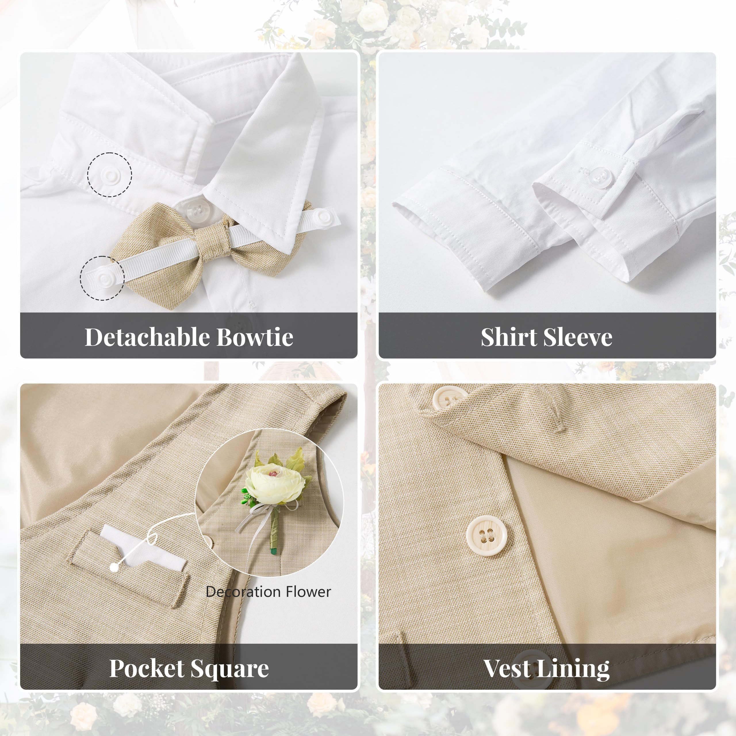 Volunboy Ensemble Costume Bébé Garçon, Cérémonie Formel Mariage 4 Pièces Gilet Chemise Pantalon avec Noeud Papillon