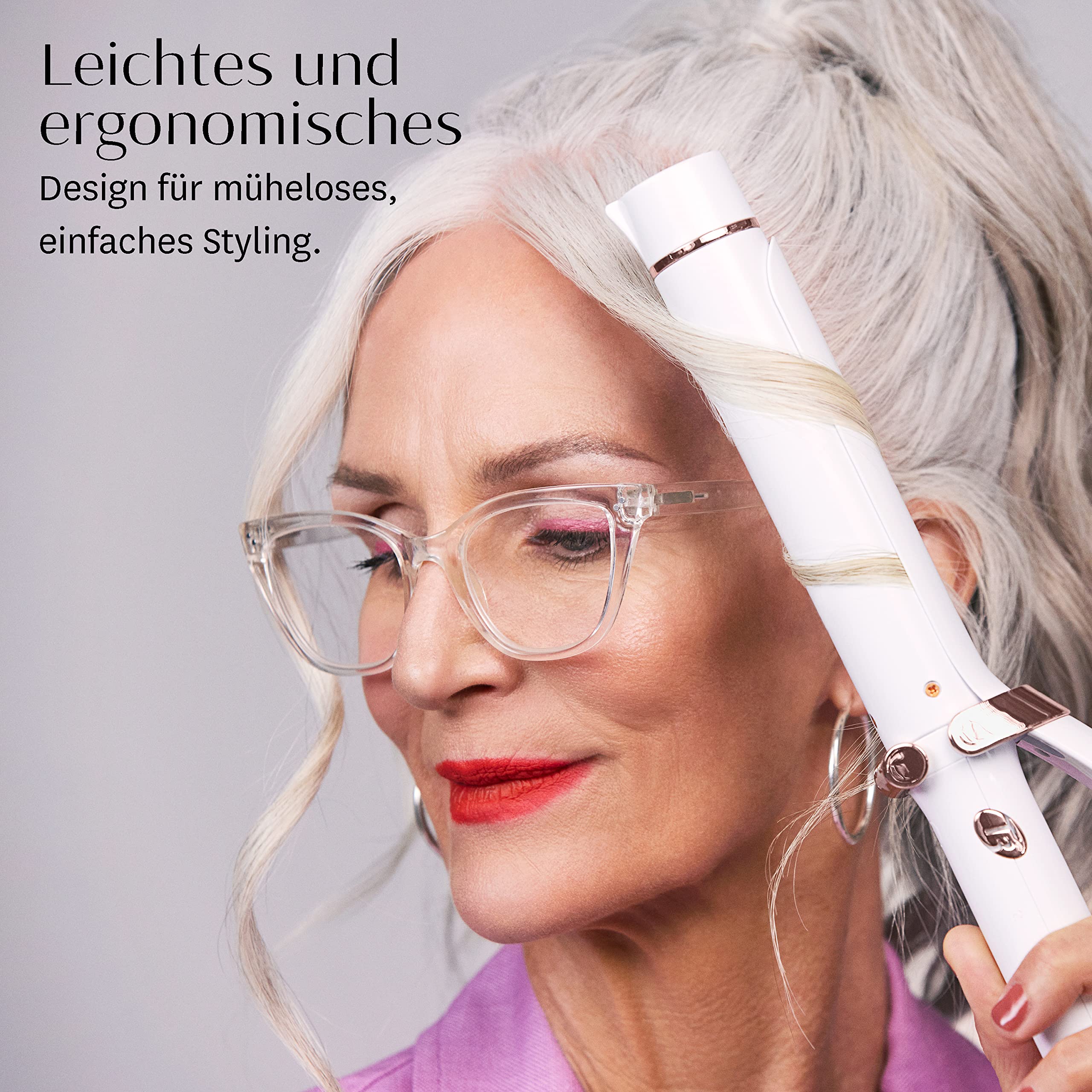 T3 SinglePass Curl –Professioneller Lockenstab, Langer Locken- und Stylingstab aus spezieller Keramikmischung mit unterschiedlichen Temperatureinstellungen für seidig-glänzende Locken und Wellen, Weiß