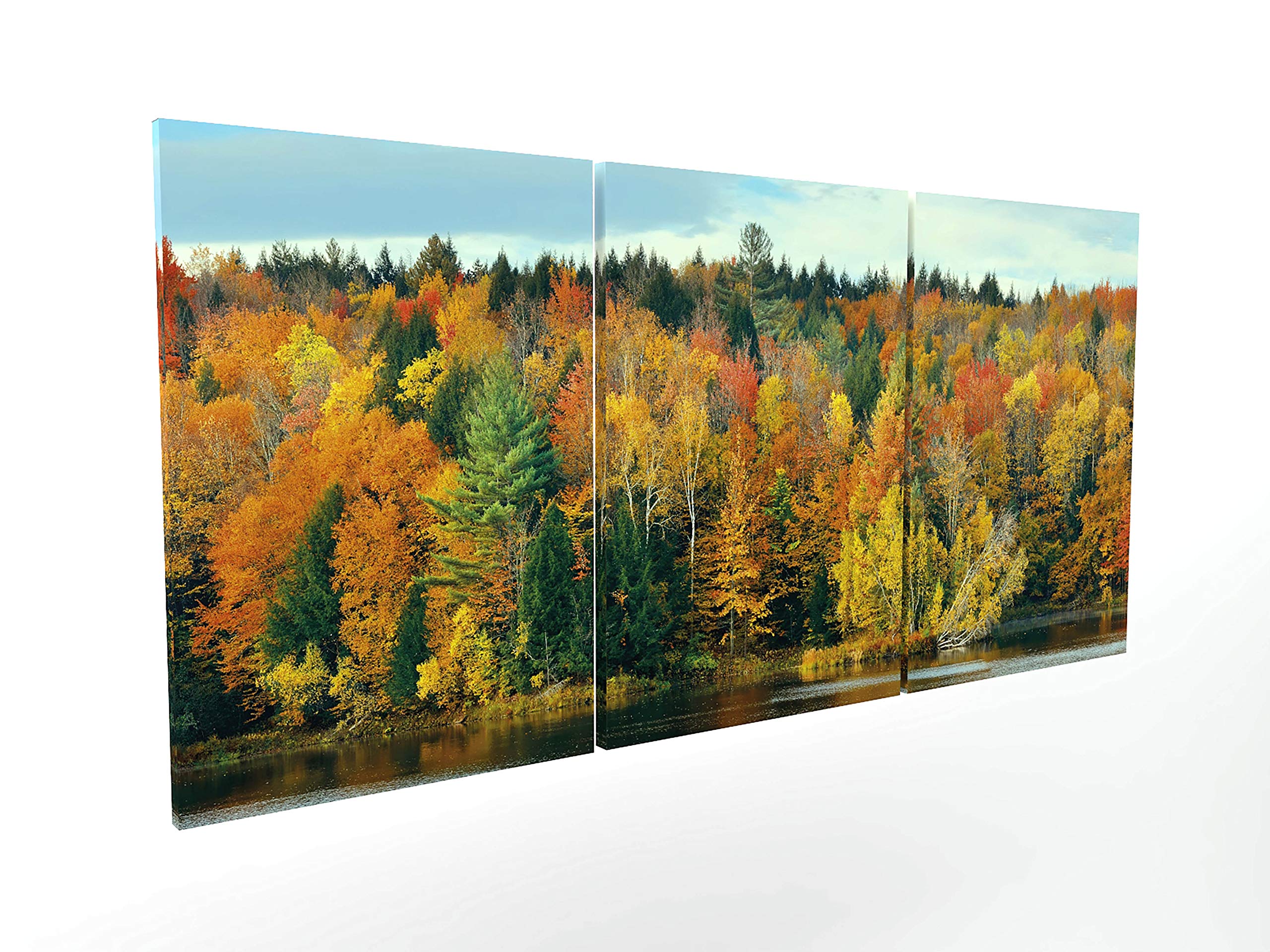 Triptyque Arbre Automne Jaune – 3 Toiles 30x40 Cm Prêtes à Accrocher – Décoration Murale Chaleureuse