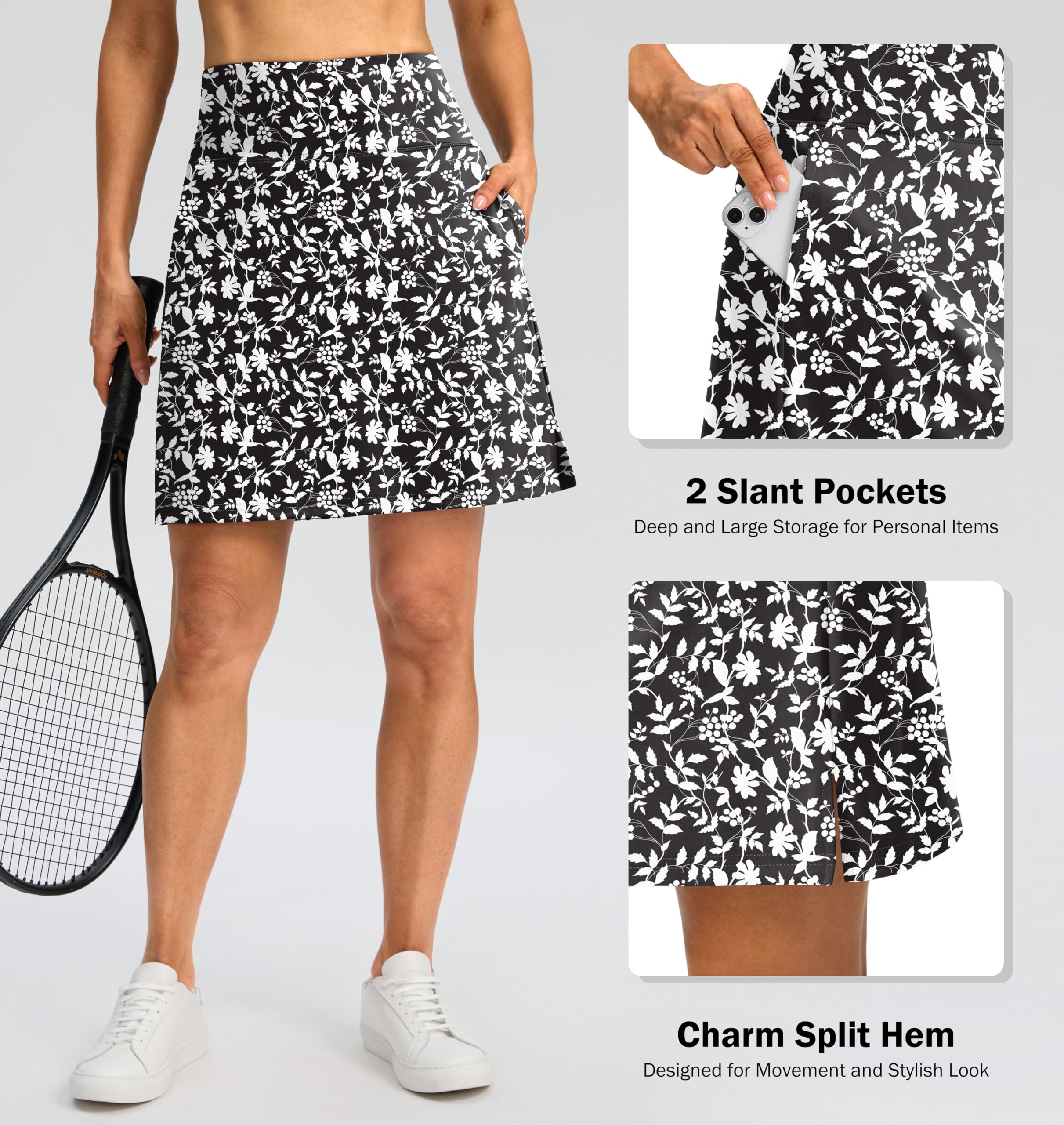 SANTINY Jupe-short de 45,7 cm pour femme, 3 poches, taille haute, jupe de tennis, de golf, jupe-short de golf pour l'été, les voyages décontractés