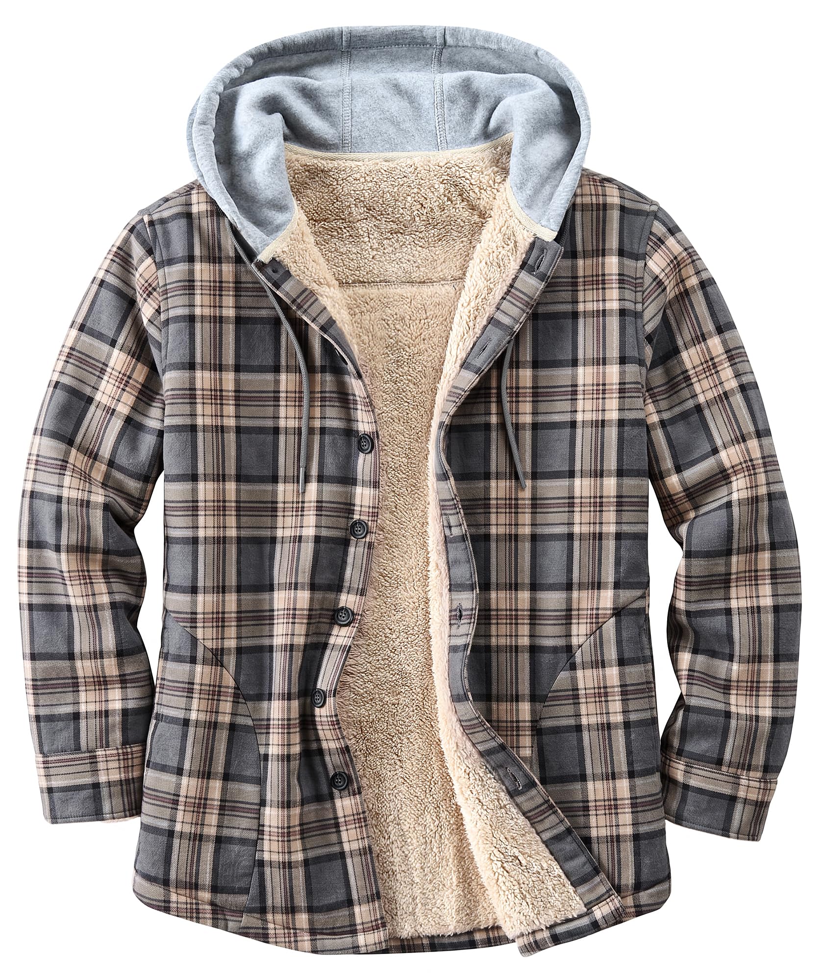 Men's Cotton Plaid Shirt Jacket Fleece Flannel Sherpa Button Down