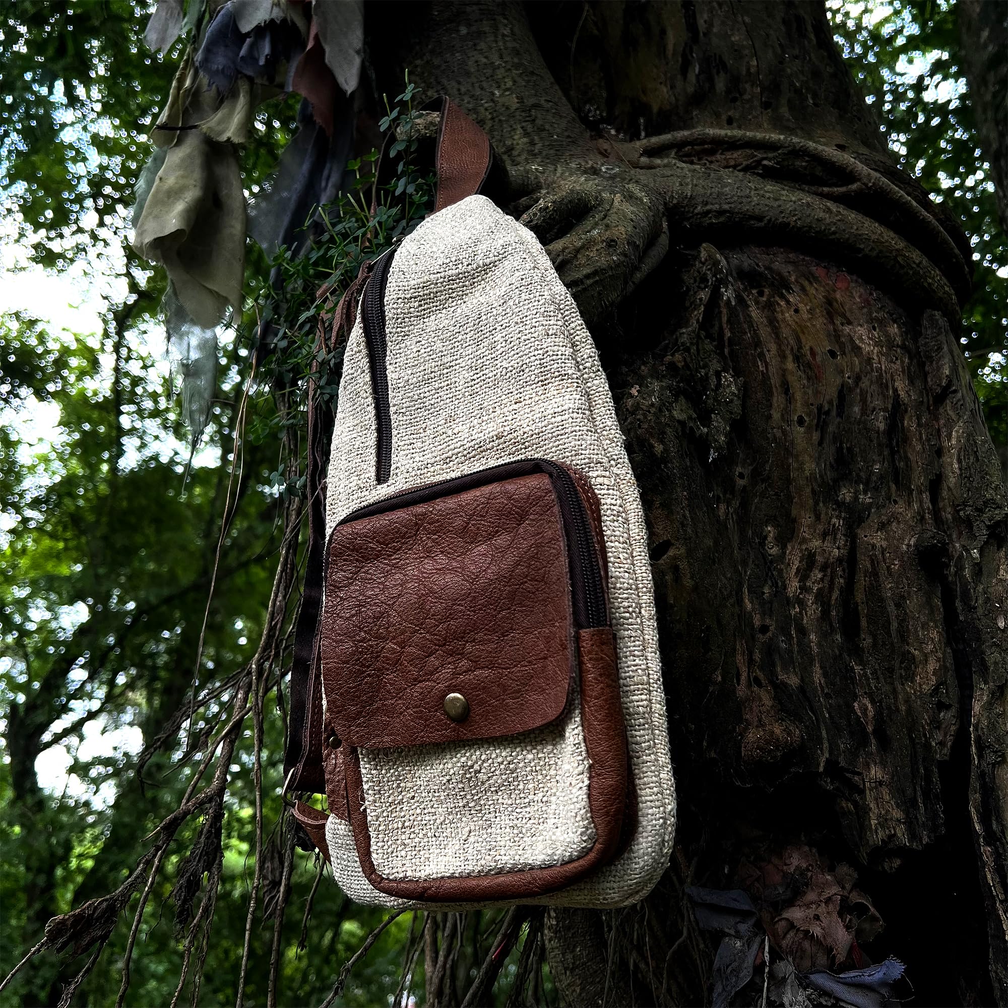 Bolso bandolera de algodón de cáñamo hecho a mano con correa de cuero, 100% natural, fabricado en Nepal
