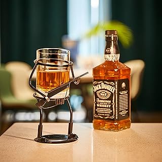 Rifle Hunter Whiskey Glass - Bullet Glass & Metal Holder- Guns Whiskey, Scotch, Liquor Cup Holder, Holds Cup, Great Gift for Gun Enthusiasts, Hunters, Fathers, Sons, Elegant Party Accessory
