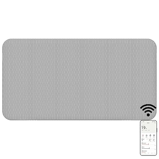 Mylek Radiator Mica Panel Radiant Heater White, Wifi Enabled Smart APP 2000W Electric, Triac Thermostat, Wall Mounted Or Free Standing, Low Energy Heater, Timer, Lot 20, (White 2KW)