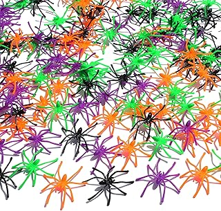 120 Pieces Halloween Plastic Spiders Small Fake Plastic Spiders Realistic Plastic Spider Toys Terror Funny Prank Props for Home and Party Decorations, 2 x 1.8 Inches, Black, Green, Orange, Purple