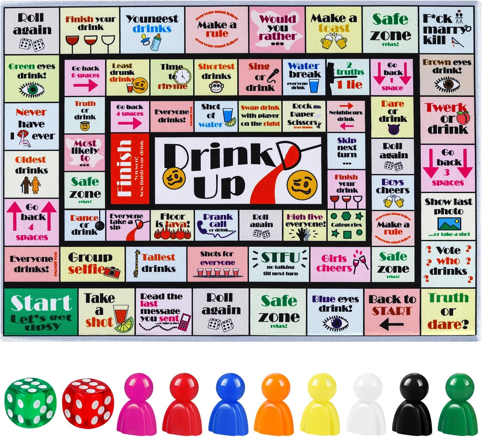 Fofeadm Drinking Board Games for Adults, Rubber Mat Drinking Board Game, Funny Party Interactive Drinking Games for Game Night, Birthday, Family Play or Any Occasion, Age 21+, 2-8 Players