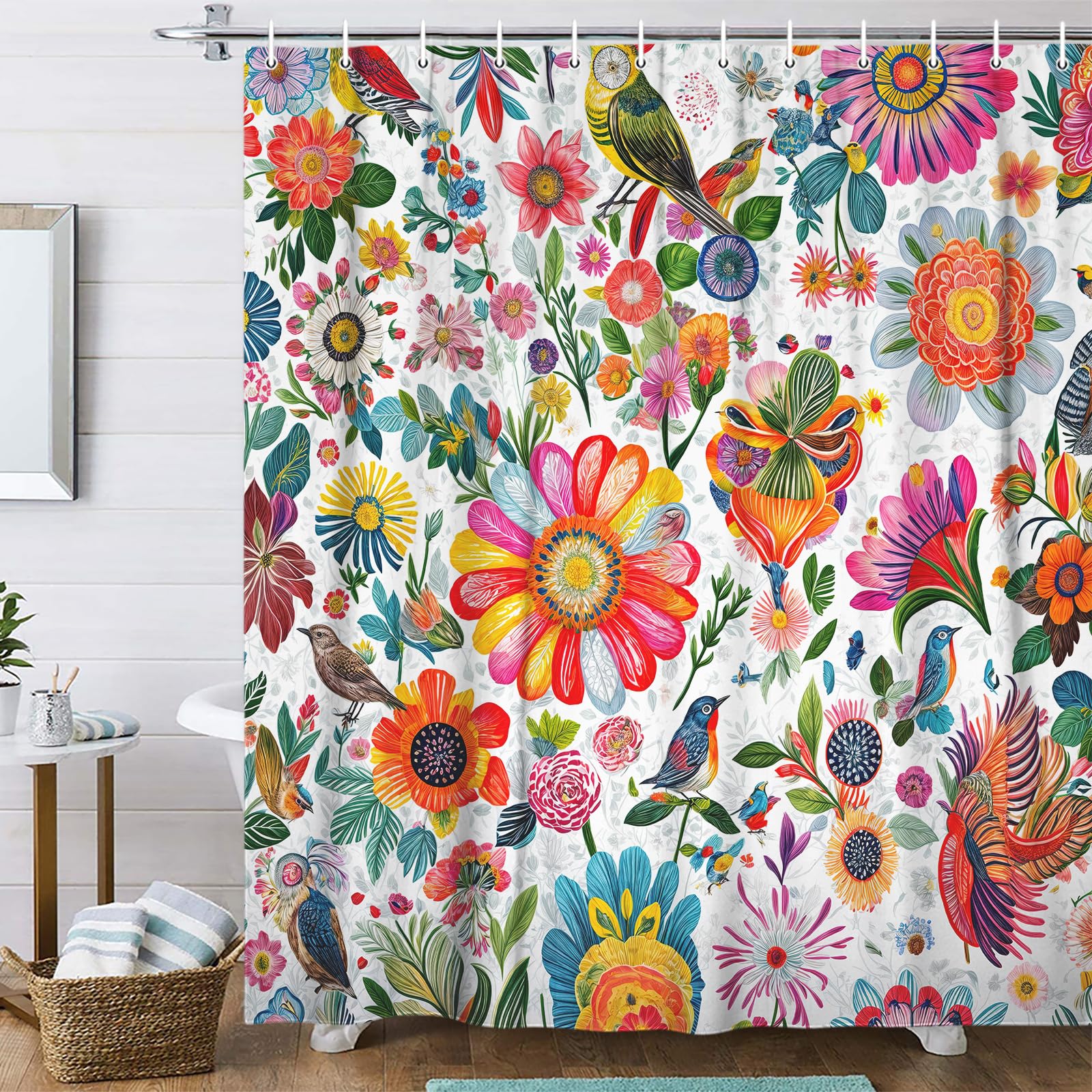Boho Duschvorhang Mit Blumenmuster – 180x180 Cm, Wasserdichtes Polyester, Inkl. 12 Haken, Vintage-Design