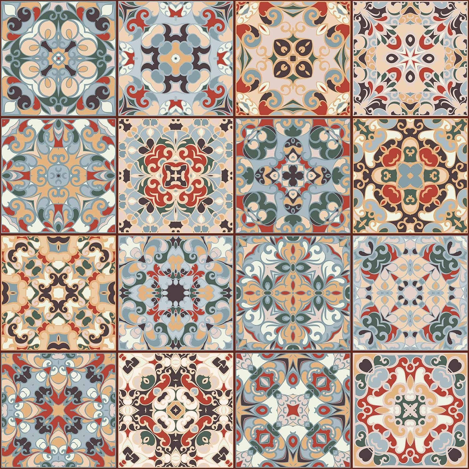 Moroccan Faux Tile Wallpaper Peel and Stick 17.7"x157" Mexican Retro Bohemian Wallpaper Ethnic Colorful Faux Tile Contact Paper for Cabinets Drawers Removable Antique Bedroom Wall Paper