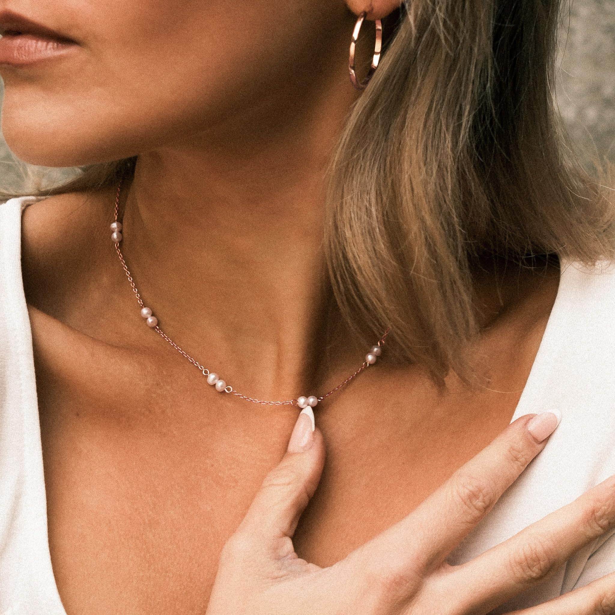 Mary & Jules Perlenkette Damen 925 Sterling Silber, aus recyceltem Silber, Choker Kette Damen mit Süßwasserperlen, Länge 38 + 5 cm, Halskette Damen mit Perlen, Süßwasserperlen Kette