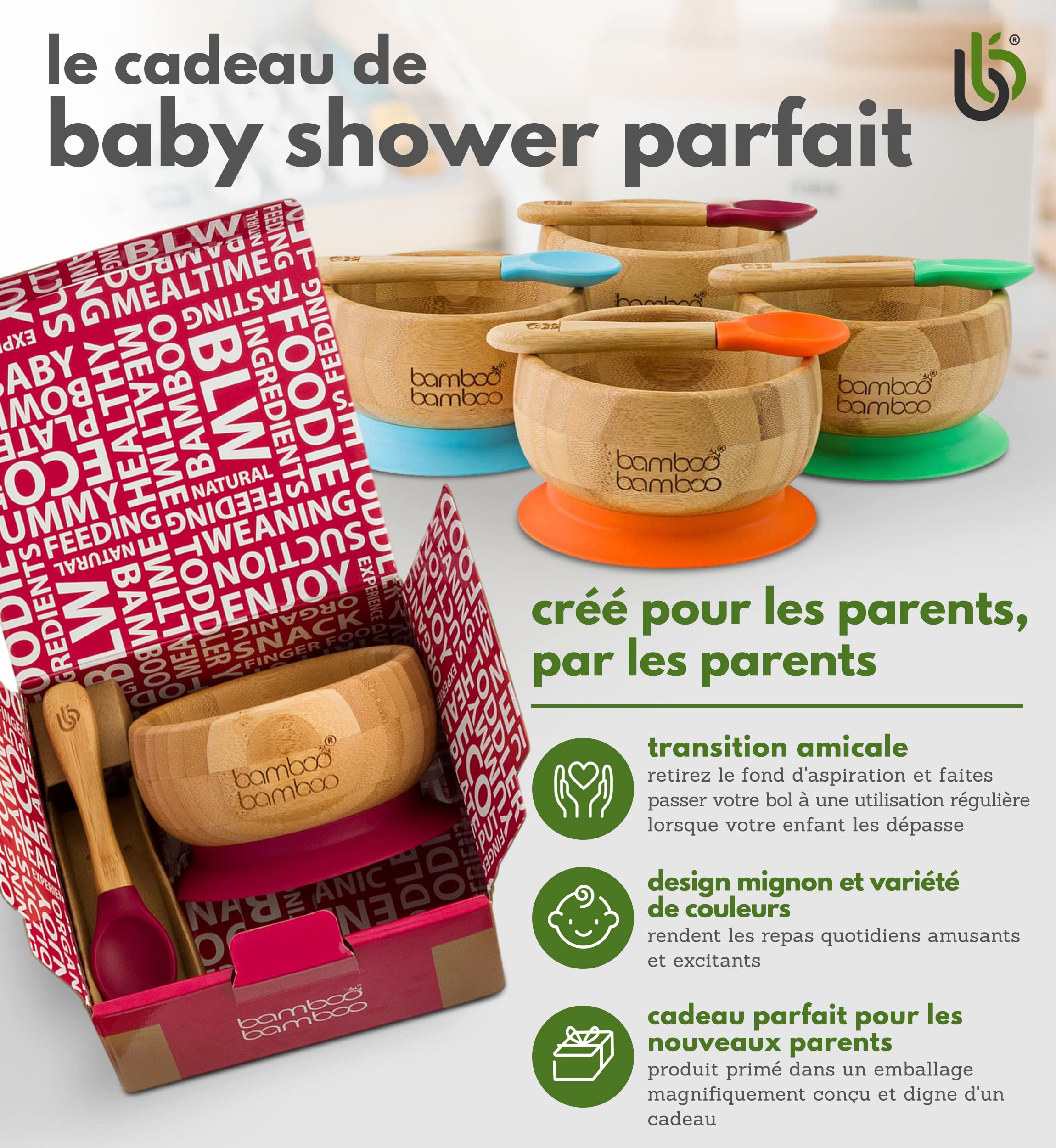 bamboo bamboo Ensemble Bols de Sevrage et Cuillères pour Bébés Avec Anneau d’aspiration en Silicone, Bols pour Tout-petits avec Cuillère pour Bébés à partir de 6 mois (Cerise)