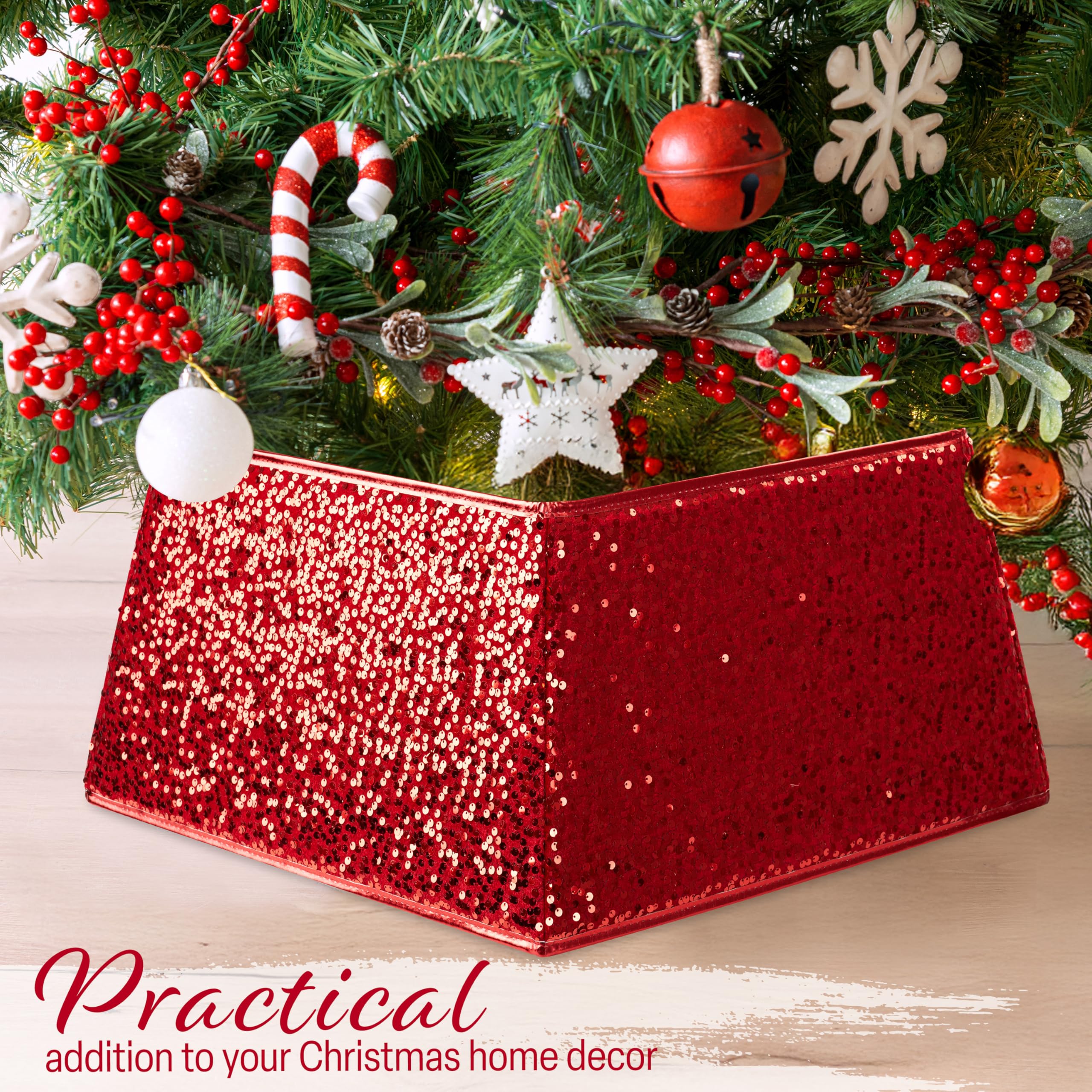 Base di supporto per gonna per albero di Natale, gonna pieghevole per albero di Natale, anello di copertura rustico per decorazioni per feste ( rosso) | Leroy Merlin
