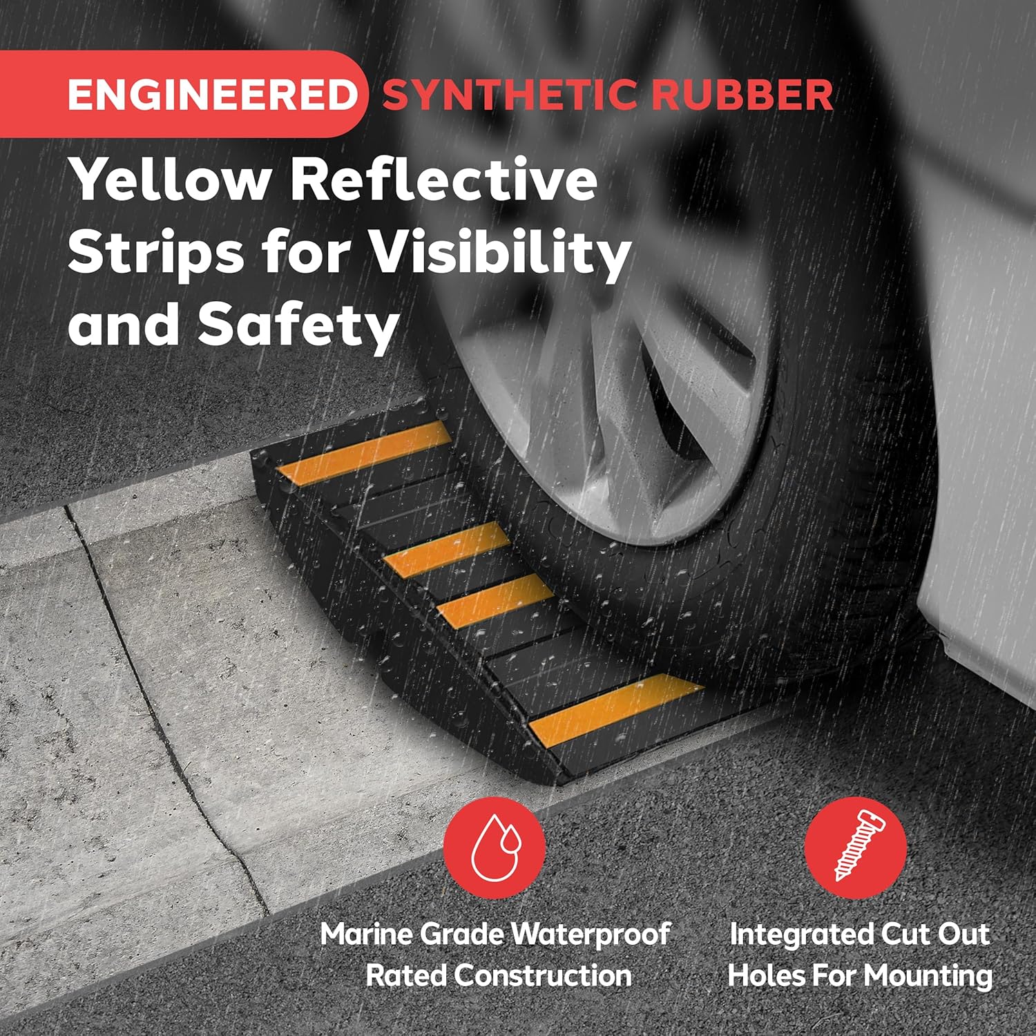 pyle 1 ft. rubber curb ramp - pack of 2 heavy duty non-slip threshold ramps for driveways & sidewalks, yellow reflective strips, marine grade, expansion screws included, 12.0’’x 16.0’’ x 2.6’’ inches pack of 2 yellow