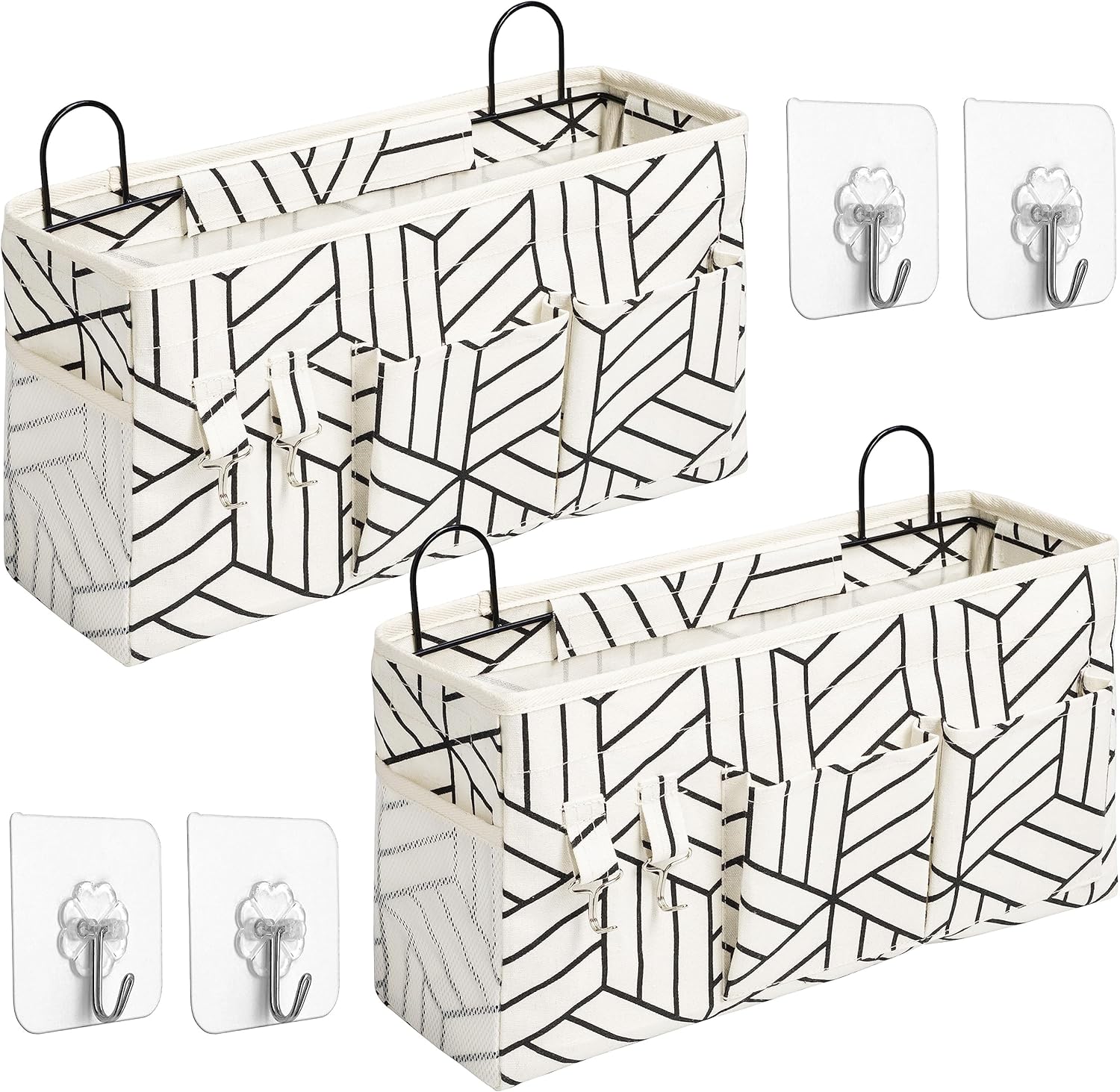 2pcs Large Wall Hanging Storage Bag, Door Closet Linen Fabric Pockets Organizer, Waterproof for Living Room Bedroom Bathroom Kitchen Office RV Camper with Hooks White