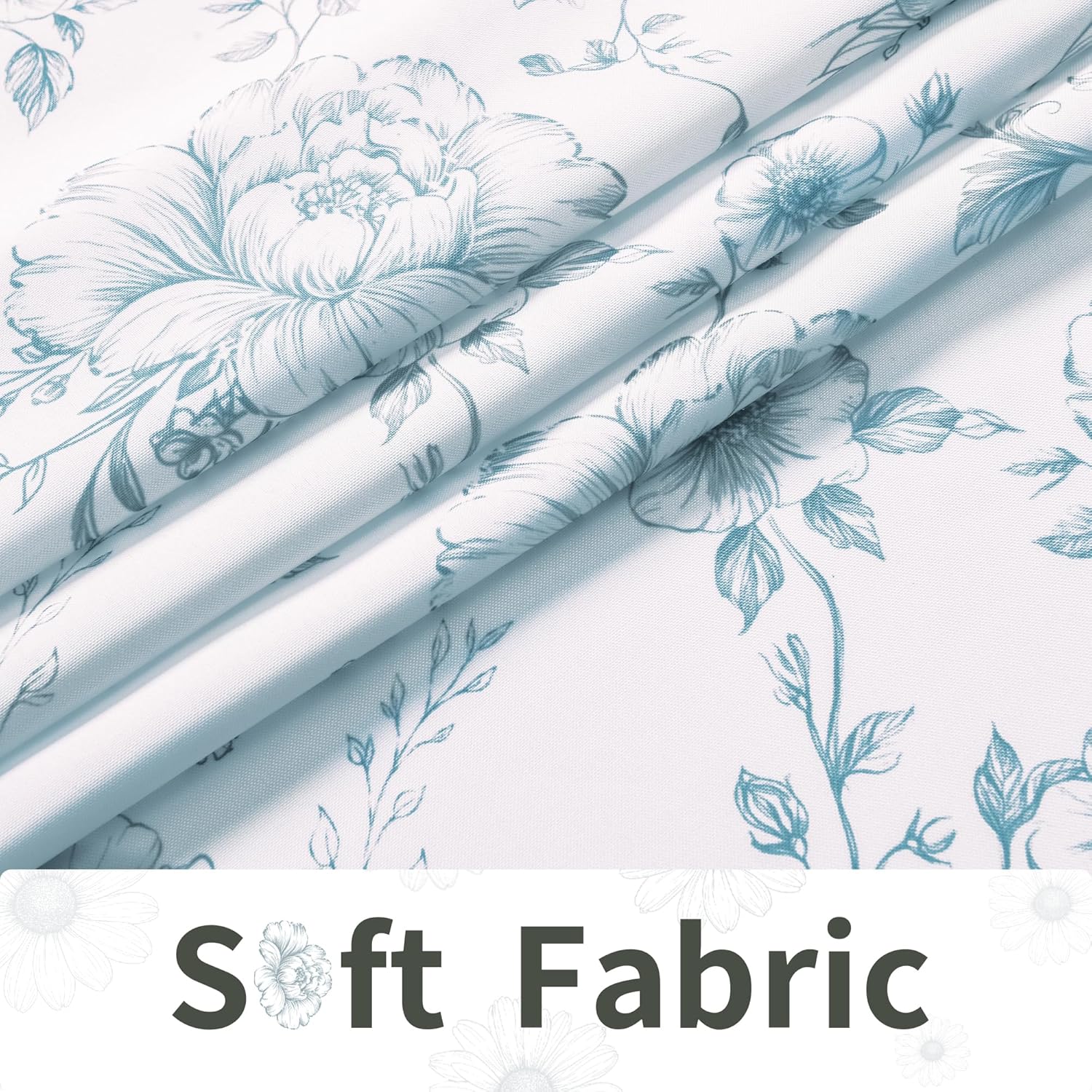 XWZO Vintage Floral Shower Curtain, Botanical Farmhouse Shower Curtains for Bathroom, Waterproof Fabric Cottagecore Shower Curtain Set with 12 Hooks, 72 x 72 Inches, Peony Bloom Blue