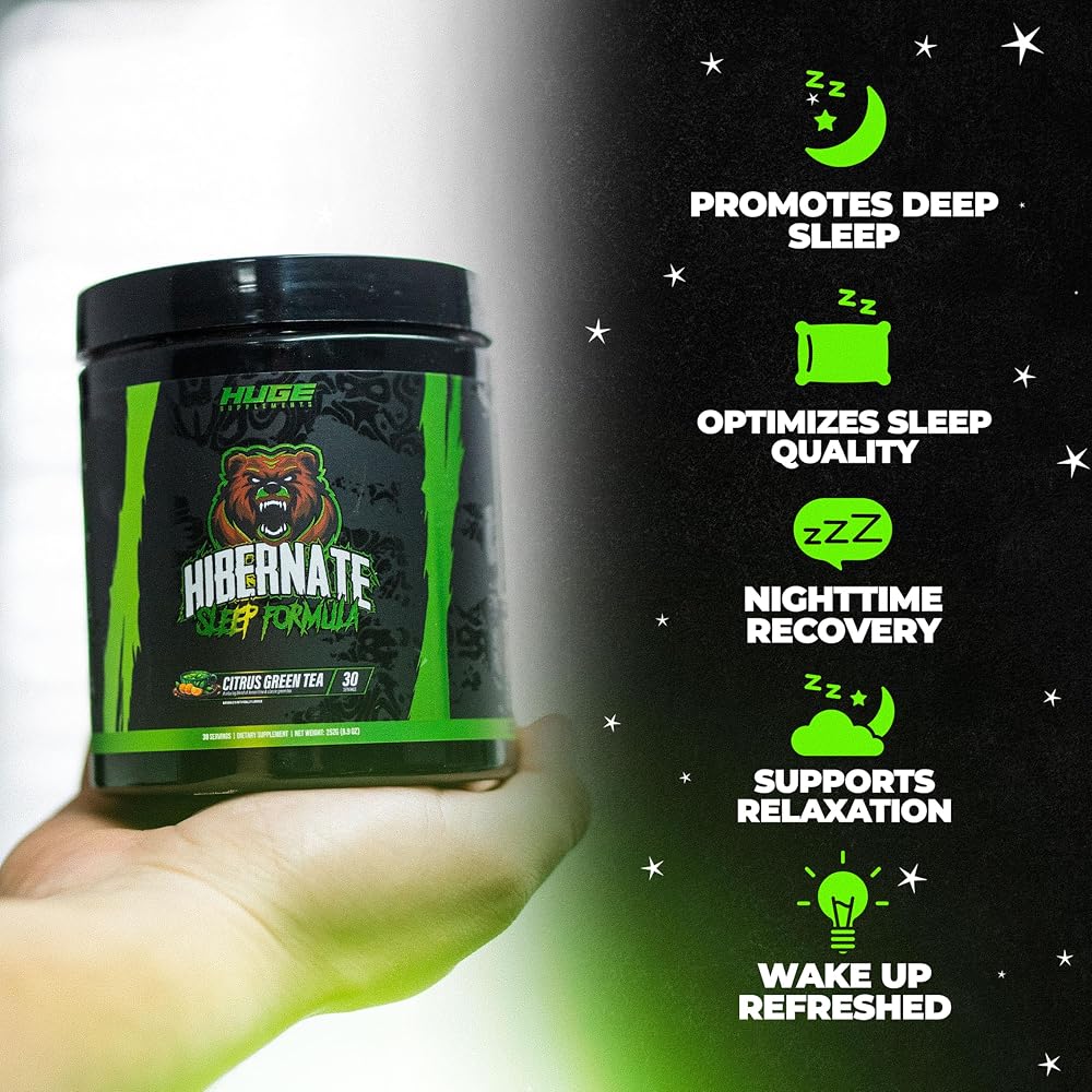 Hibernate Sleep Supplement, Complete & Optimally Dosed Sleep Recovery Formula, Relax & Unwind, Includes GABA, Valerian Root, Melatonin, 5-HTP & More (30 Servings) (Citrus Green Tea)