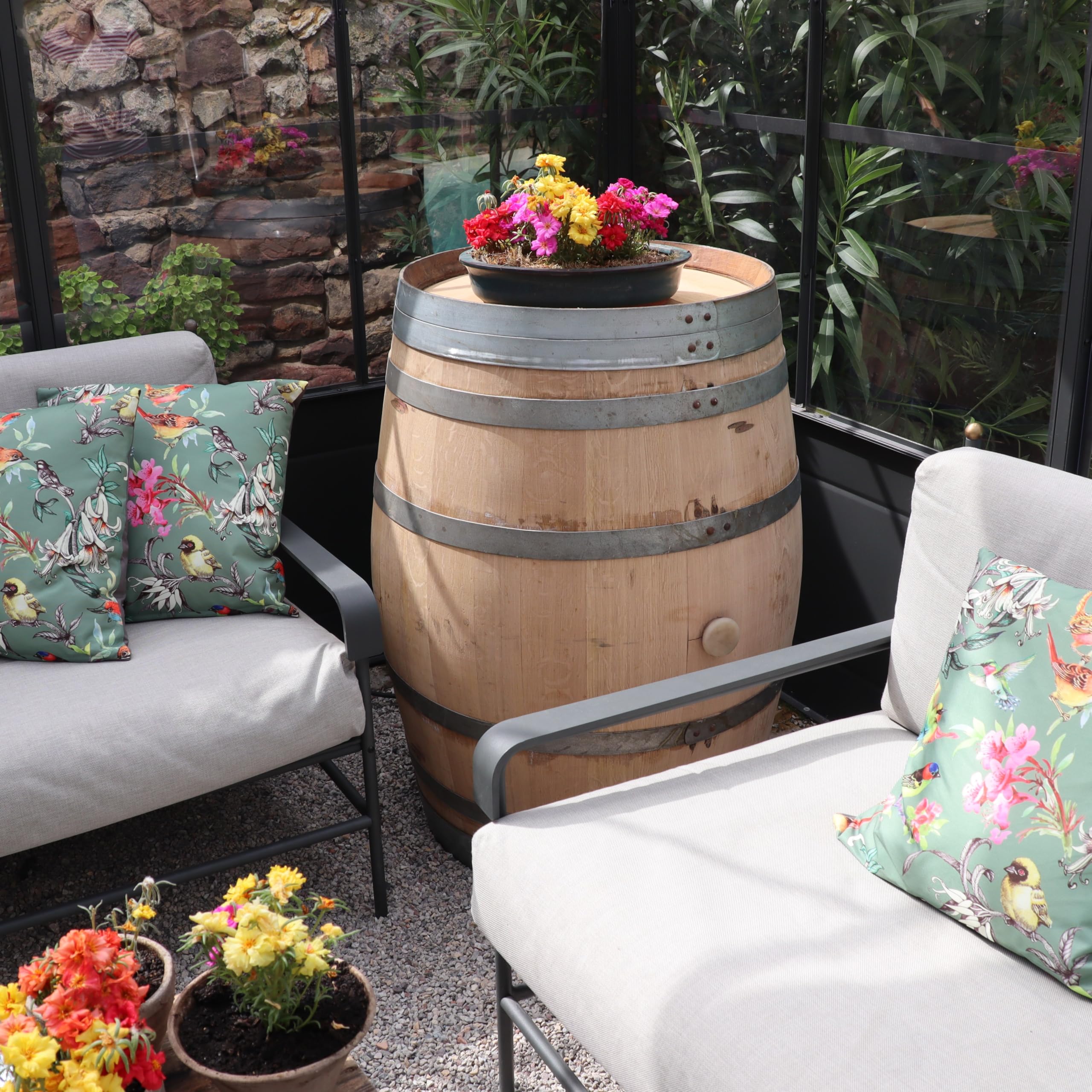 Barrica de vino auténtica de roble para decoración de jardín, de 225 litros