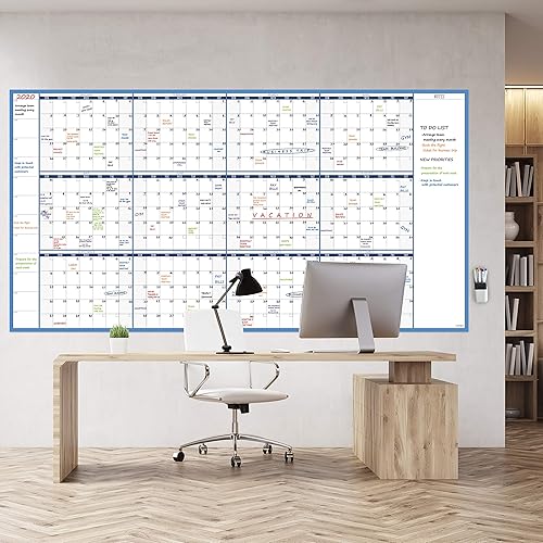 Miniatura 9 de Calendario de pared grande de borrado en seco, 38 x 72 pulgadas, calendario anual reutilizable en blanco sin fecha, póster anual de pizarra blanca