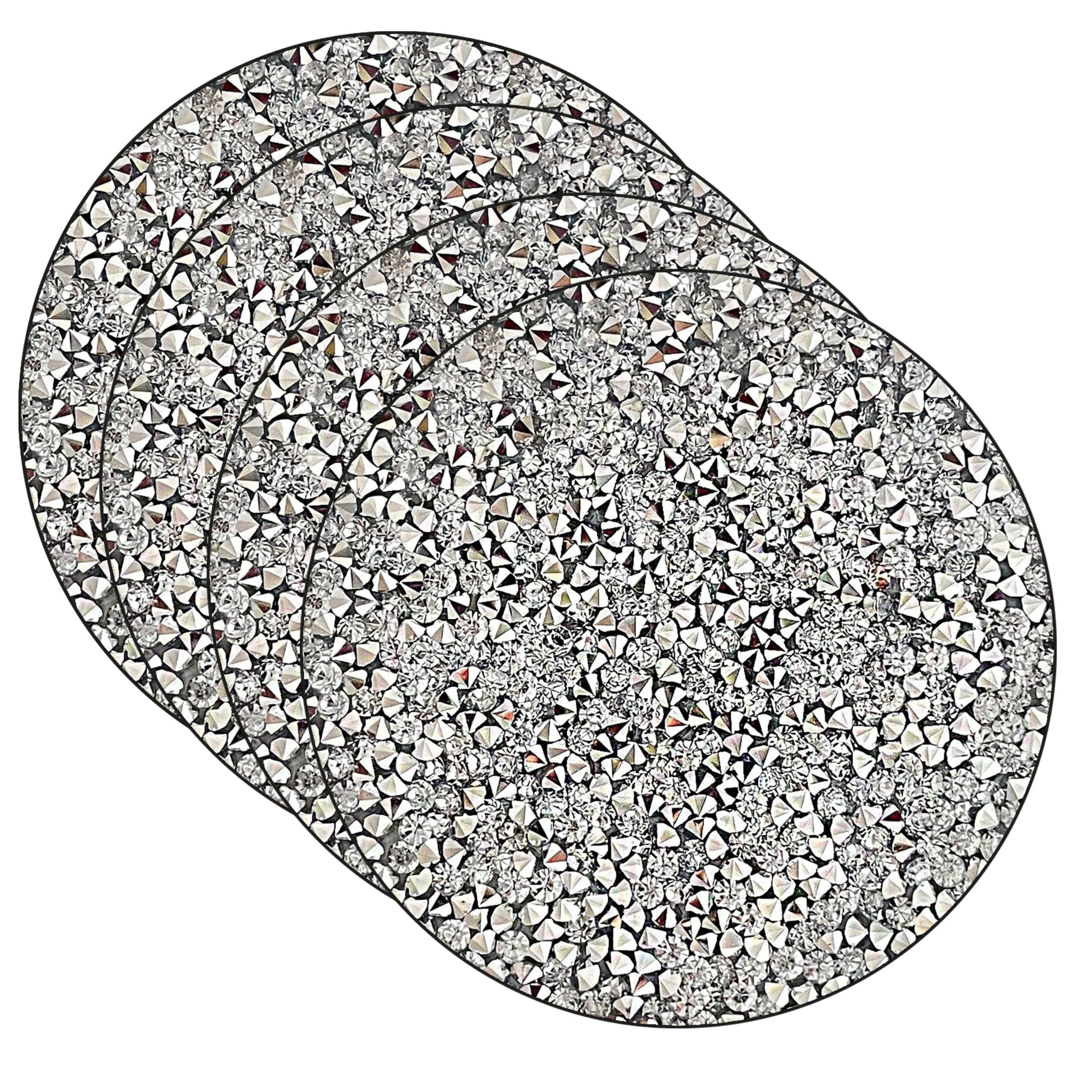 Silver Placemats Set of 4 Crushed Diamond Decor Silver Heat Resistant Mat Rhinestone Decor Round Place Mat Fall Decorations for Home Bling Sparkly Mat 15 inch