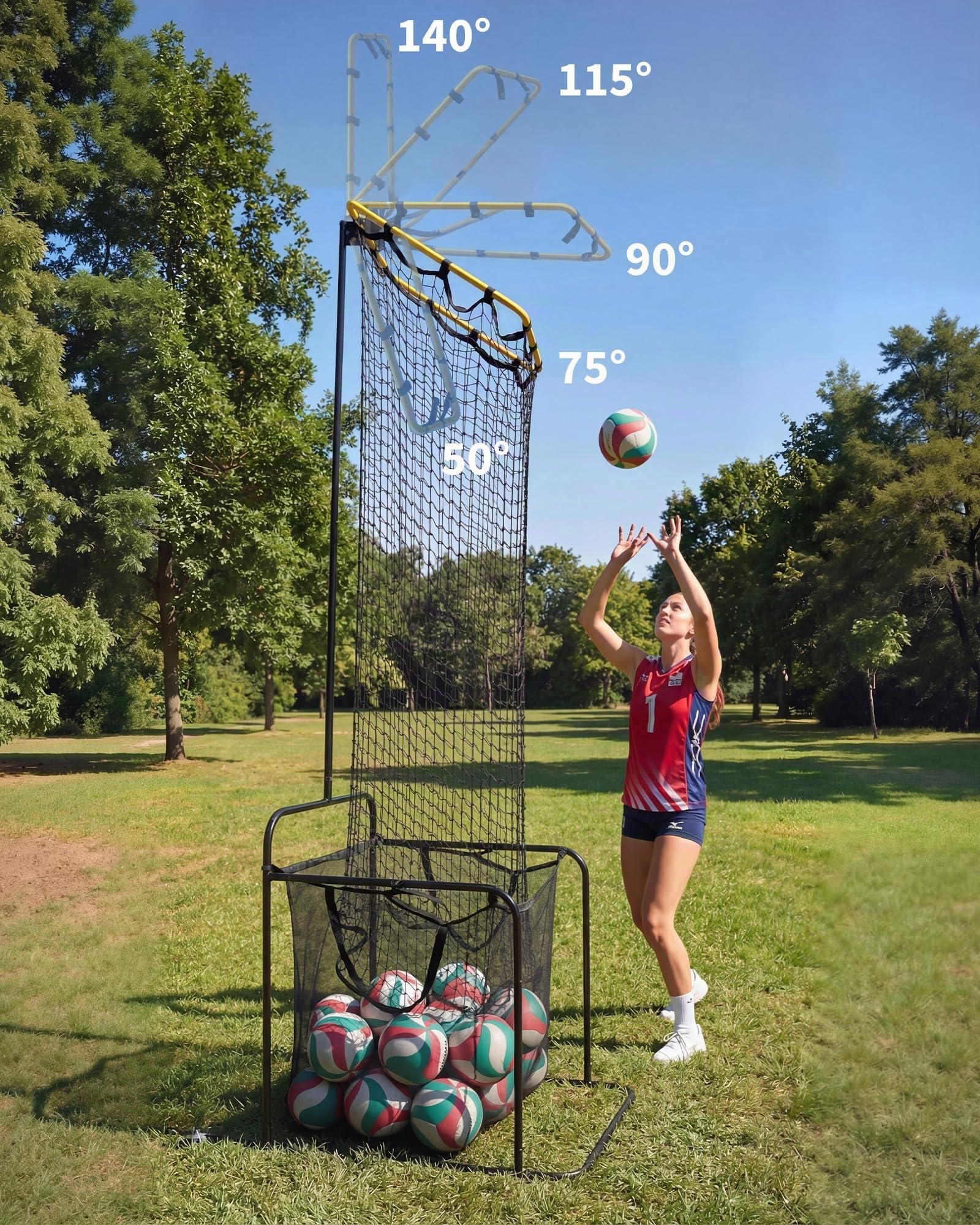 Volleyball Trainingsnetz | 5-Fach Verstellbare Winkel & 5 Höhen (182–275Cm) | Tragbares Volleyball-Zielnetz Gerät Mit Feststellbaren Rollen | Indoor & Outdoor Trainingsgebrauch