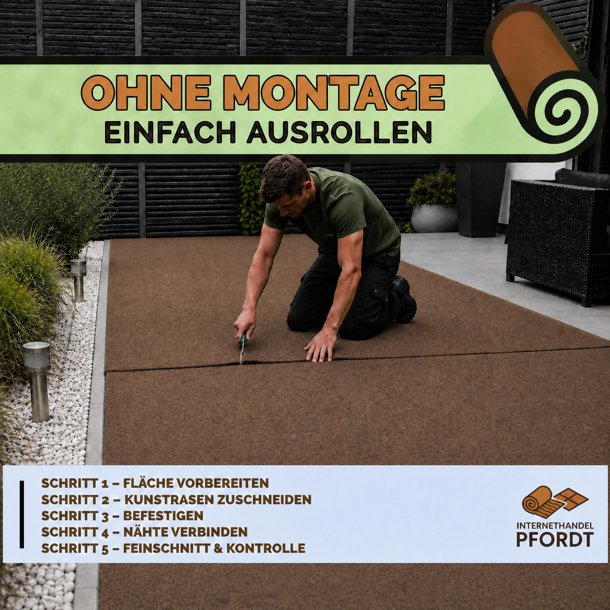Kunstrasen Braun 250x400 cm mit Noppen