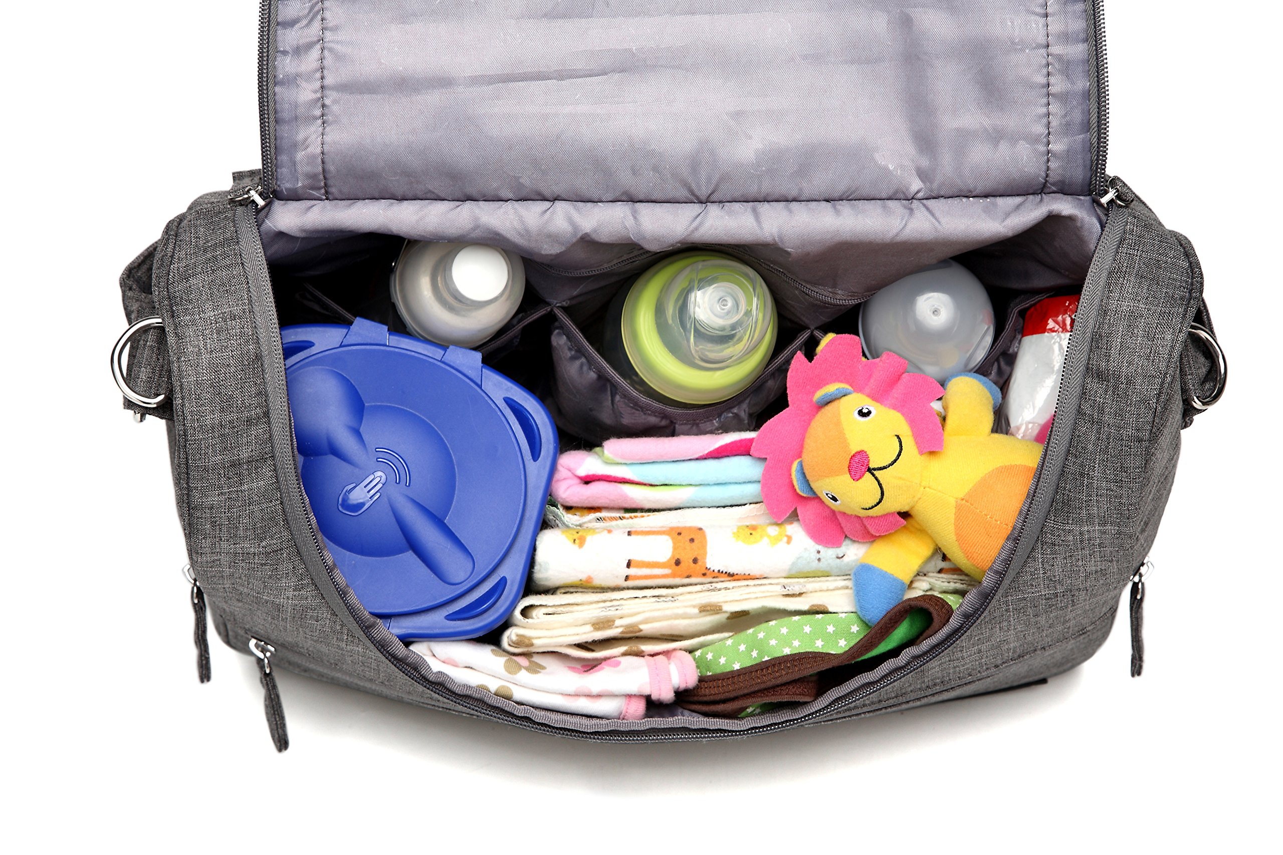 Clamaro 'Baby Explorer M' torba do przewijania duża 16 litrów z podkładką do przewijania, torba dziecięca z uchwytem i paskiem do noszenia, z 2 przegródkami termicznymi, kieszeniami na zamek błyskawiczny i przegródkami - lniana szara