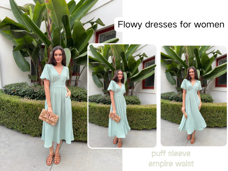 Simplee Women's Summer Flowy Midi Dress Casual V Neck Short Sleeve Empire Waist Boho Beach Dress Wedding Guest Maxi Dresses Apricot,S at Amazon Women's Clothing store