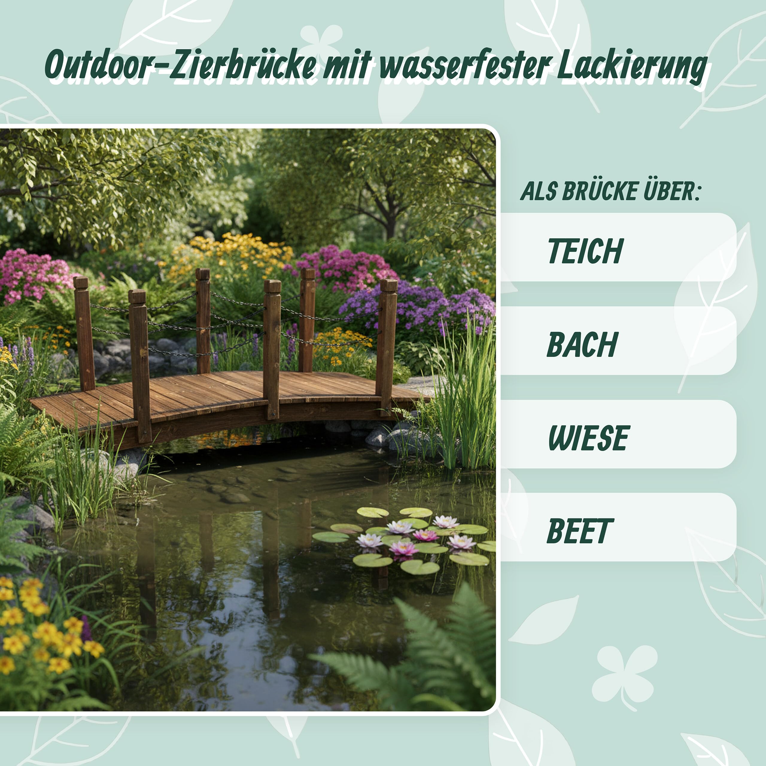Relaxdays Garten Brücke, Pfosten mit Ketten, Tannenholz, braun