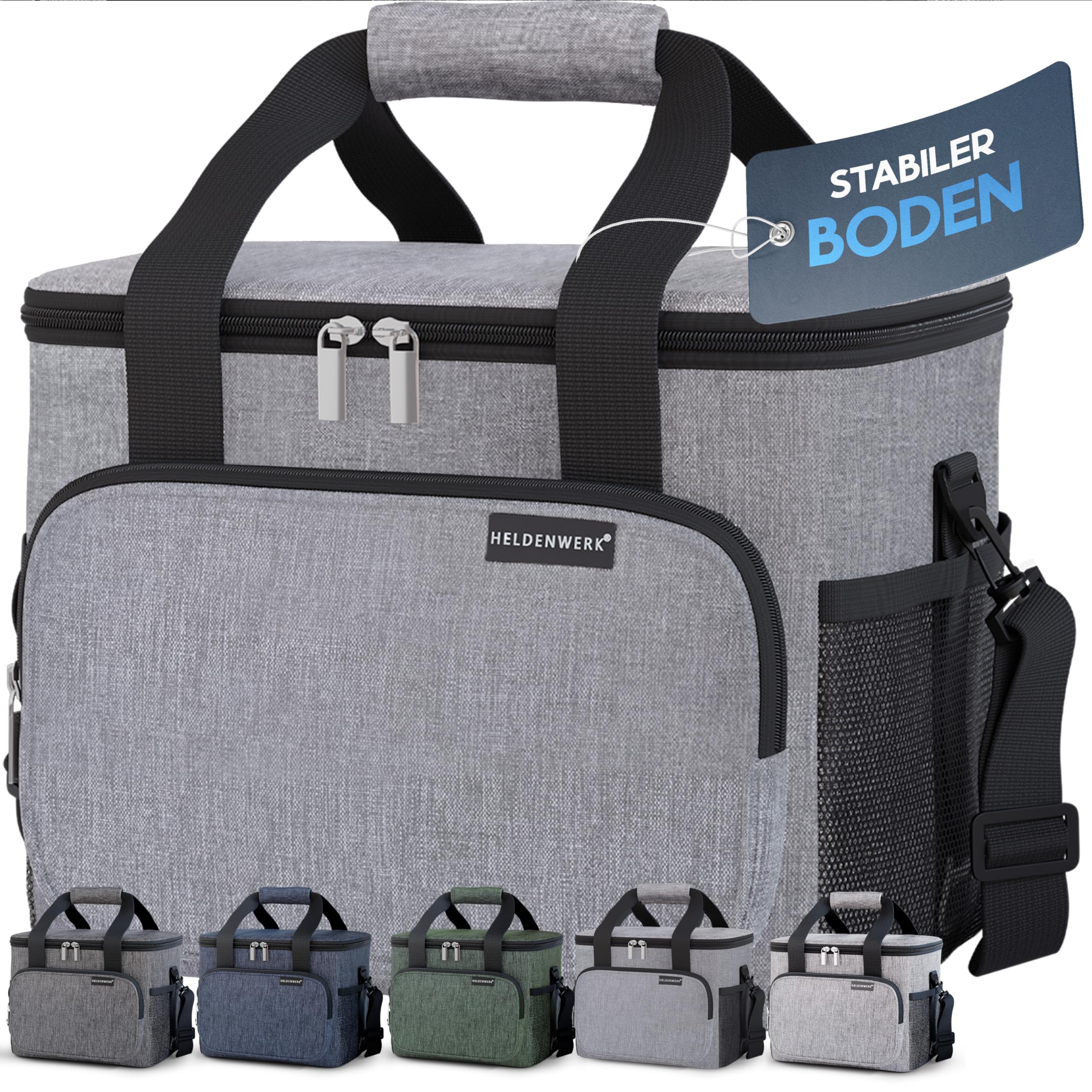 HELDENWERK® Kühltasche groß faltbar – 12h Kühlleistung – Thermotasche auslaufsicher & wasserdicht – Kühlbox, Picknicktasche, Lunchtasche, Isoliertasche mit 6 Fächern & verstärktem Boden